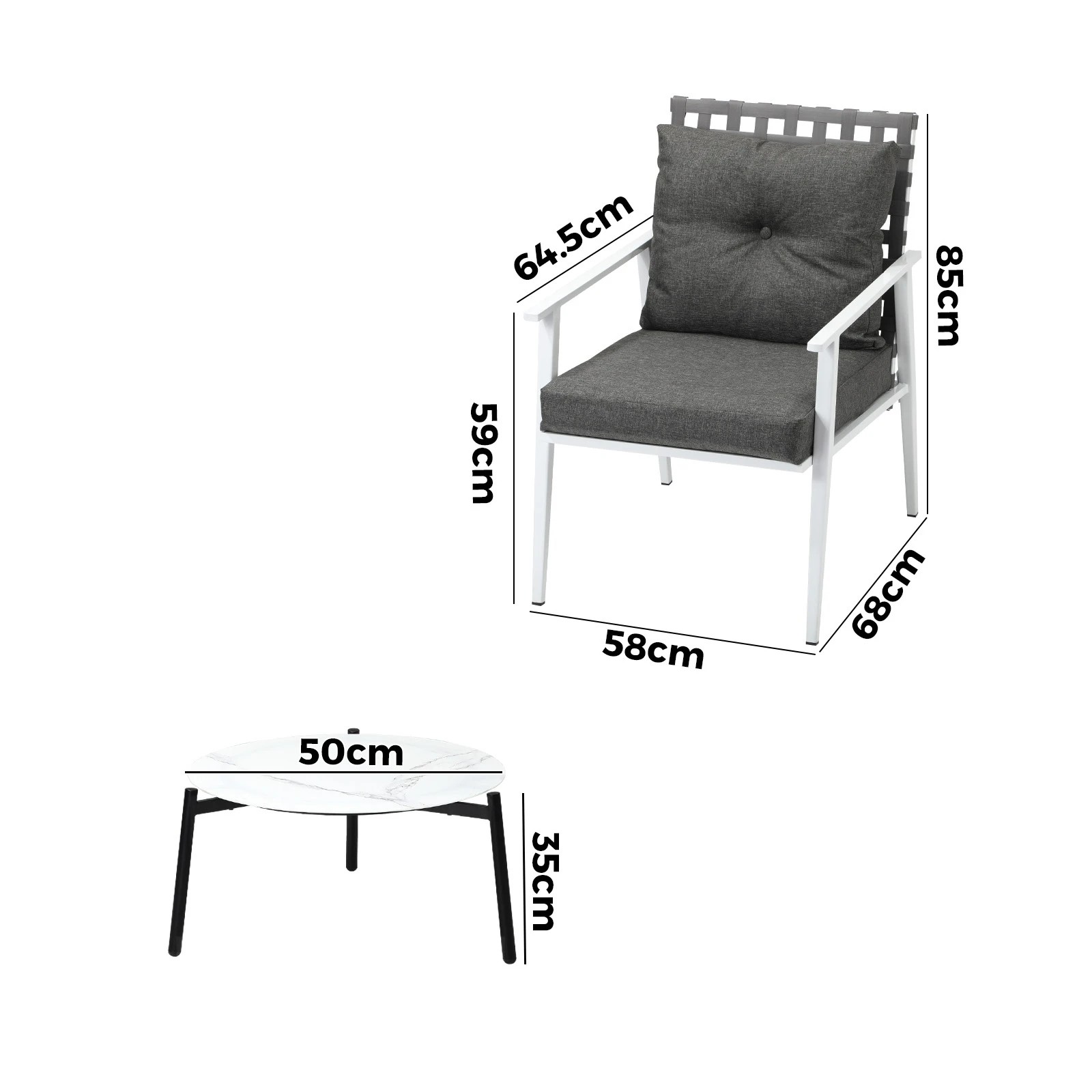 2 Livsip 3pc Outdoor Lounge Sets Patio Set 50CM White Round Table Rattan Chairs - Multi, 2 of 9