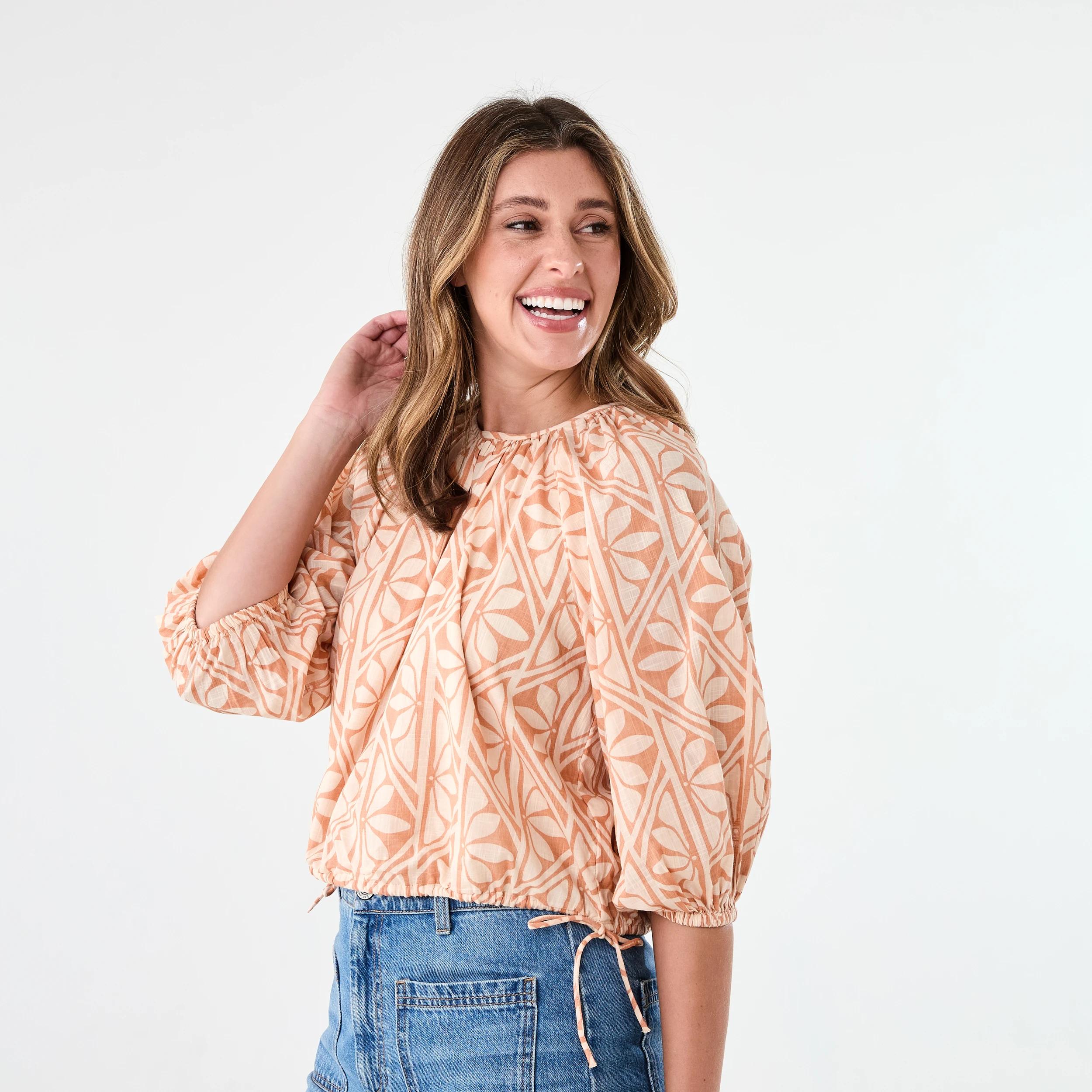 2 Long Sleeve Waist Tie Raglan Top Flrl Tile, 2 of 6