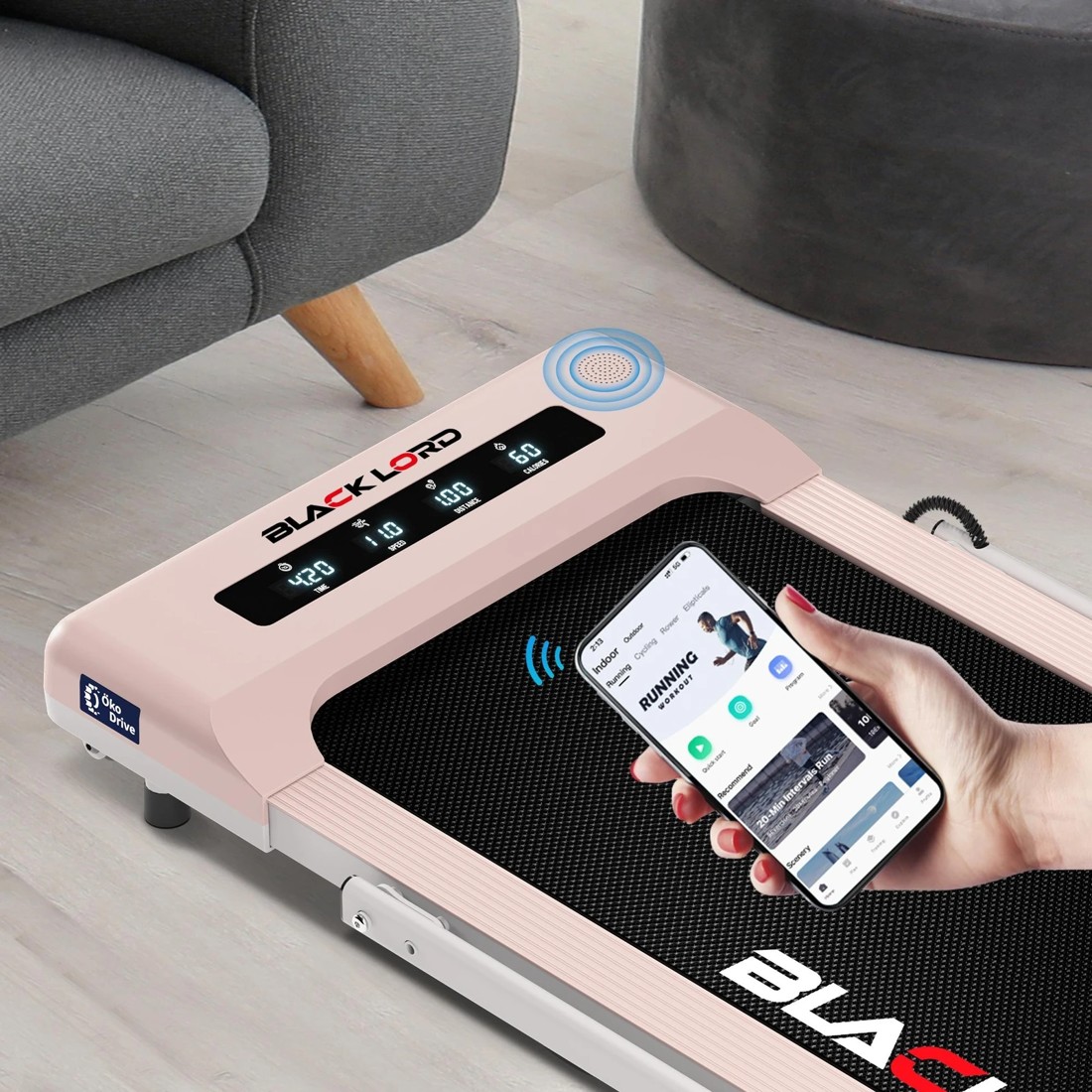 2 Black Lord Treadmill Electric Walking Pad Under Desk Foldable 40cm Belt - Pink, 2 of 10