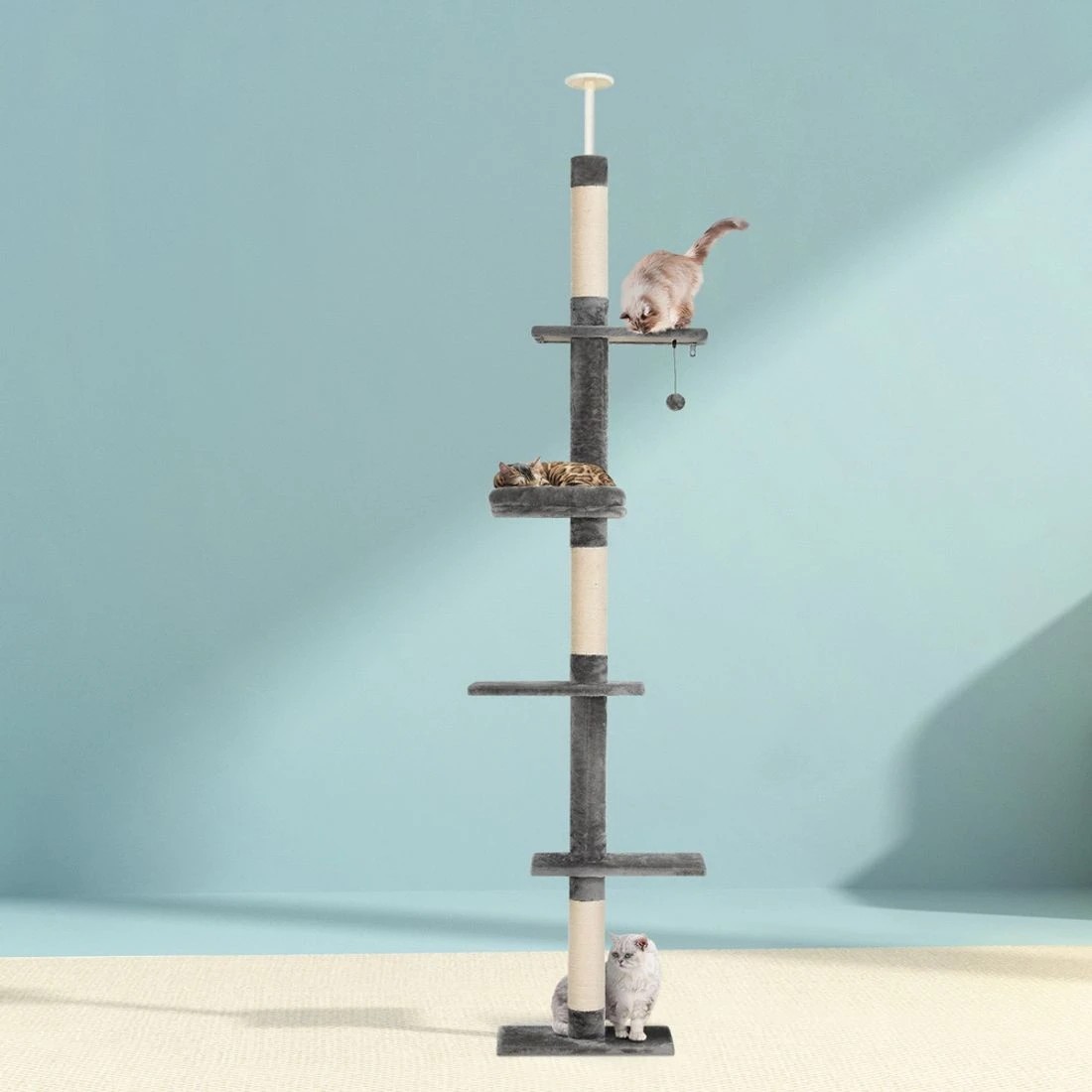 3 i.Pet Cat Tree 290cm Tower Scratching Post Scratcher Floor to Ceiling Cats Bed
 - grey, 3 of 3