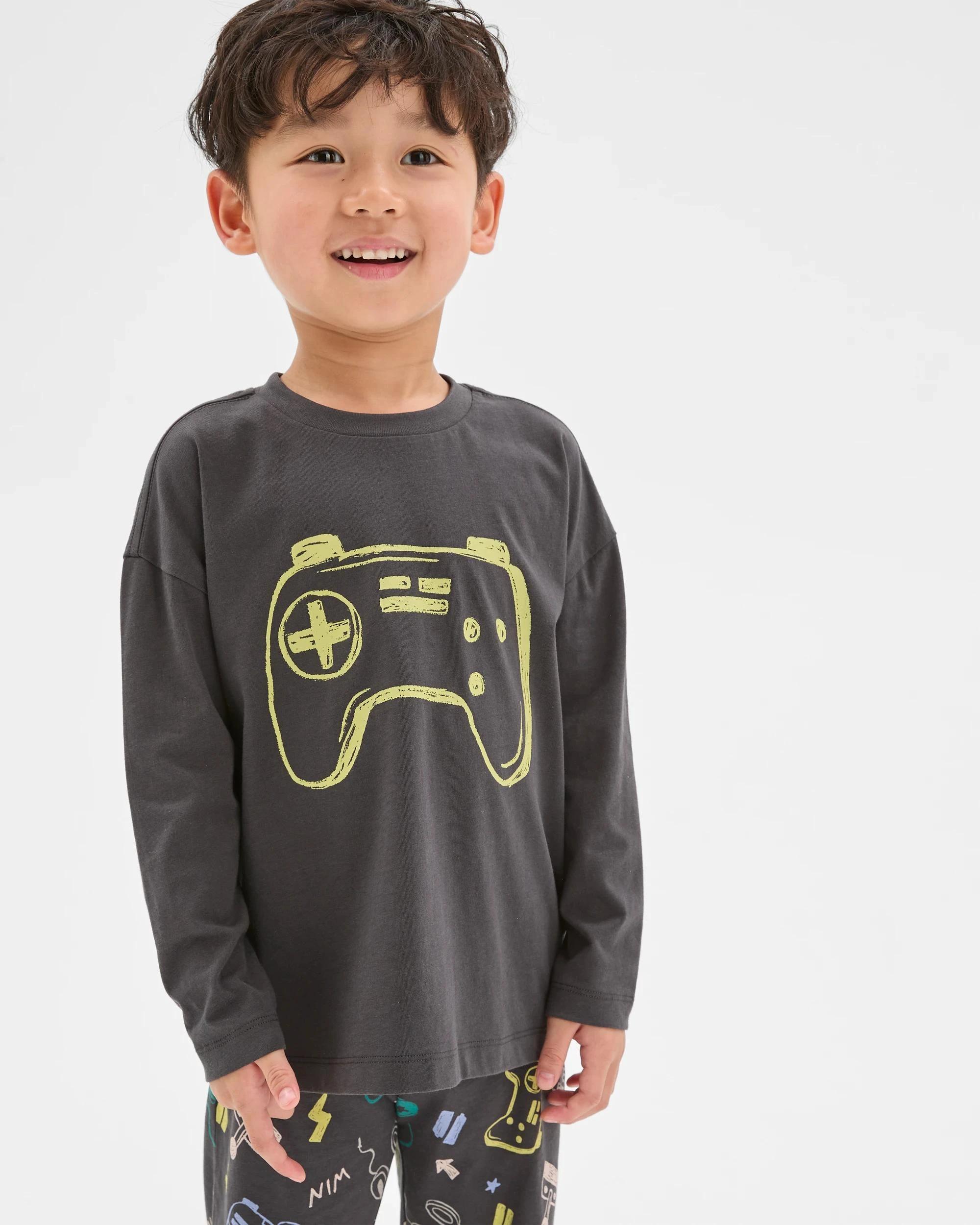 2 Target Kids Australian Cotton Younger Boys Oversized Lounge Knit Pyjama Set CONSOLE, 2 of 7