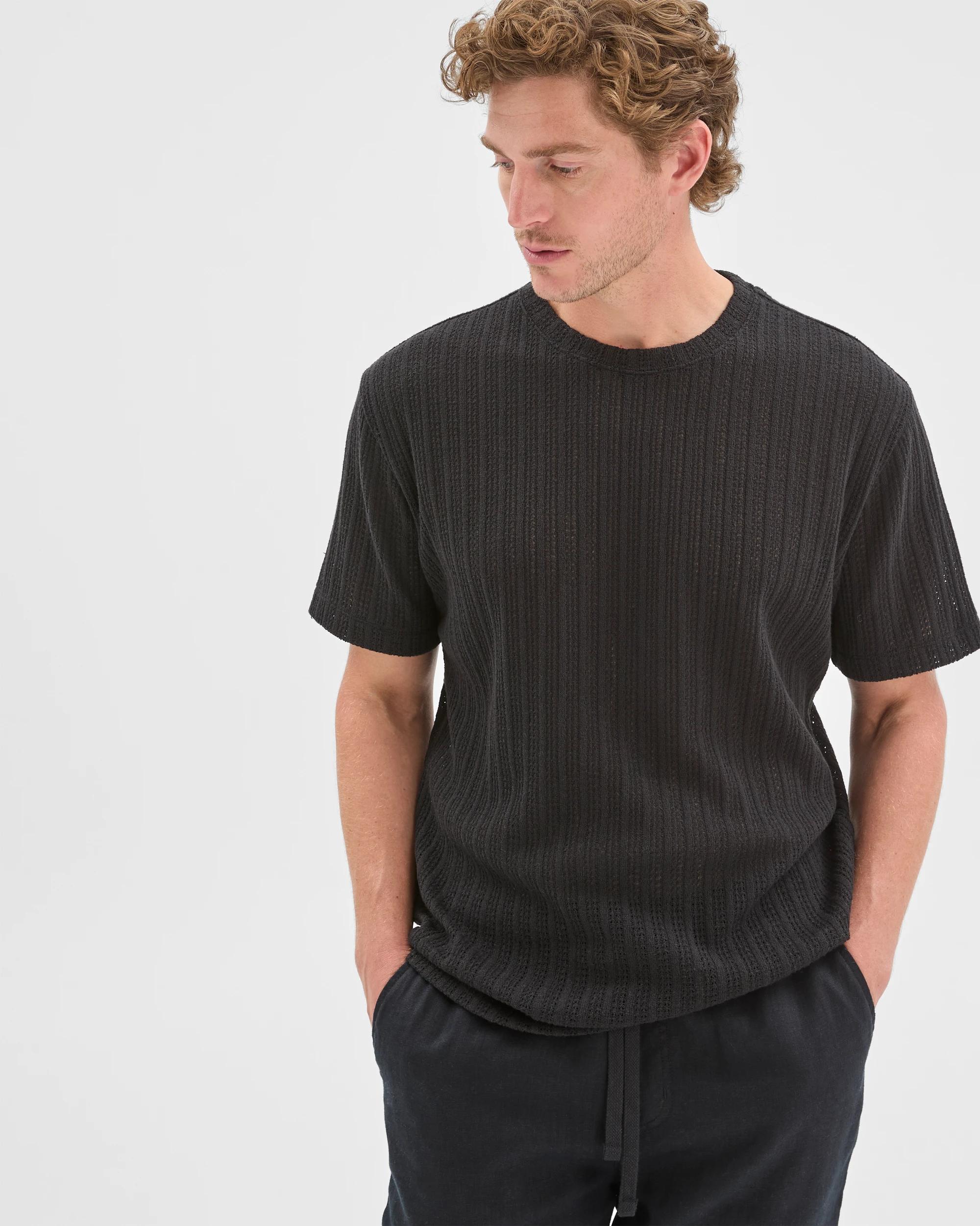 4 Target Man Australian Cotton Blend Pointelle T-Shirt BLACK, 4 of 6