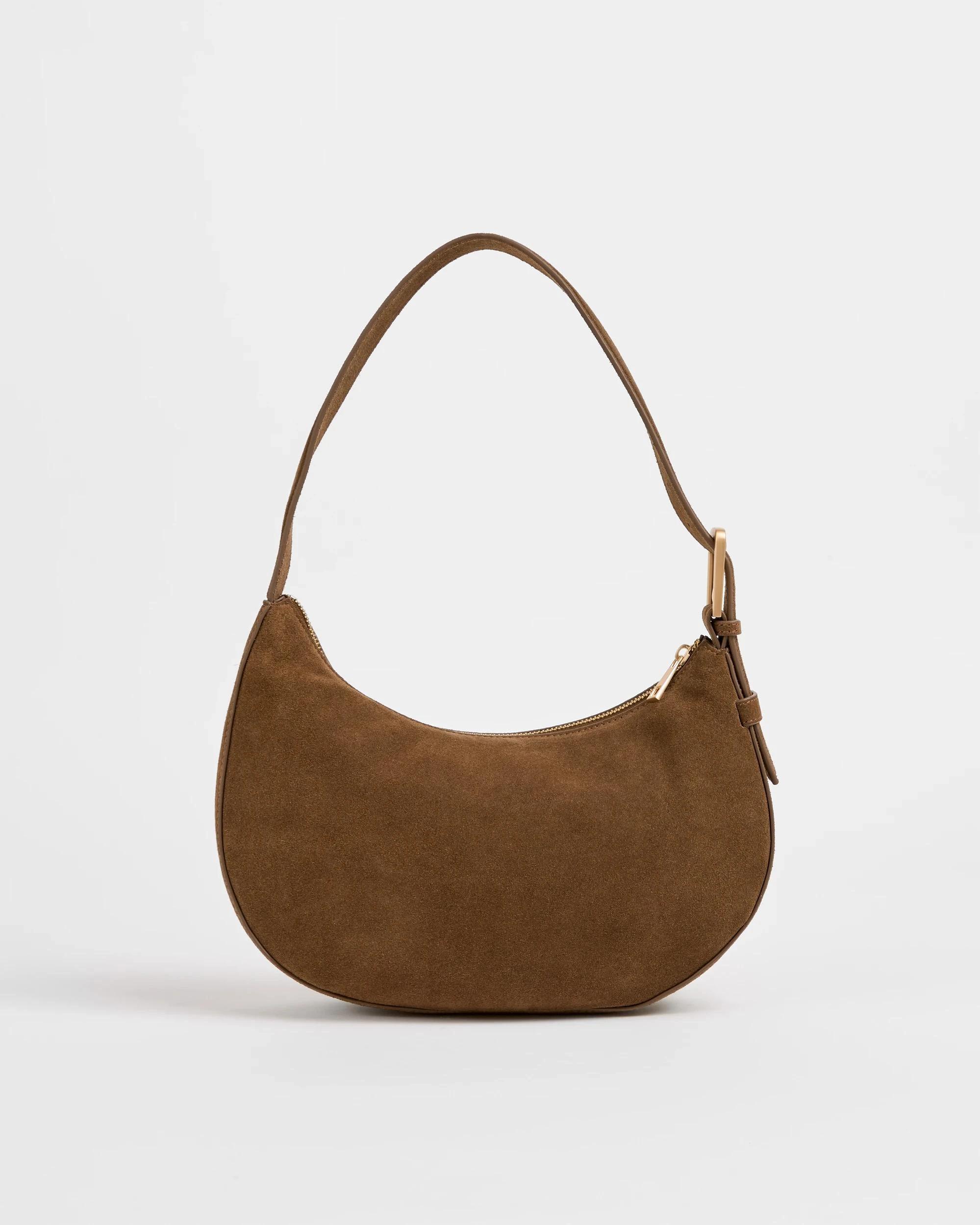 1 Target Woman Premium Suede Leather Halfmoon Shoulder Bag HAZELNUT, 1 of 2