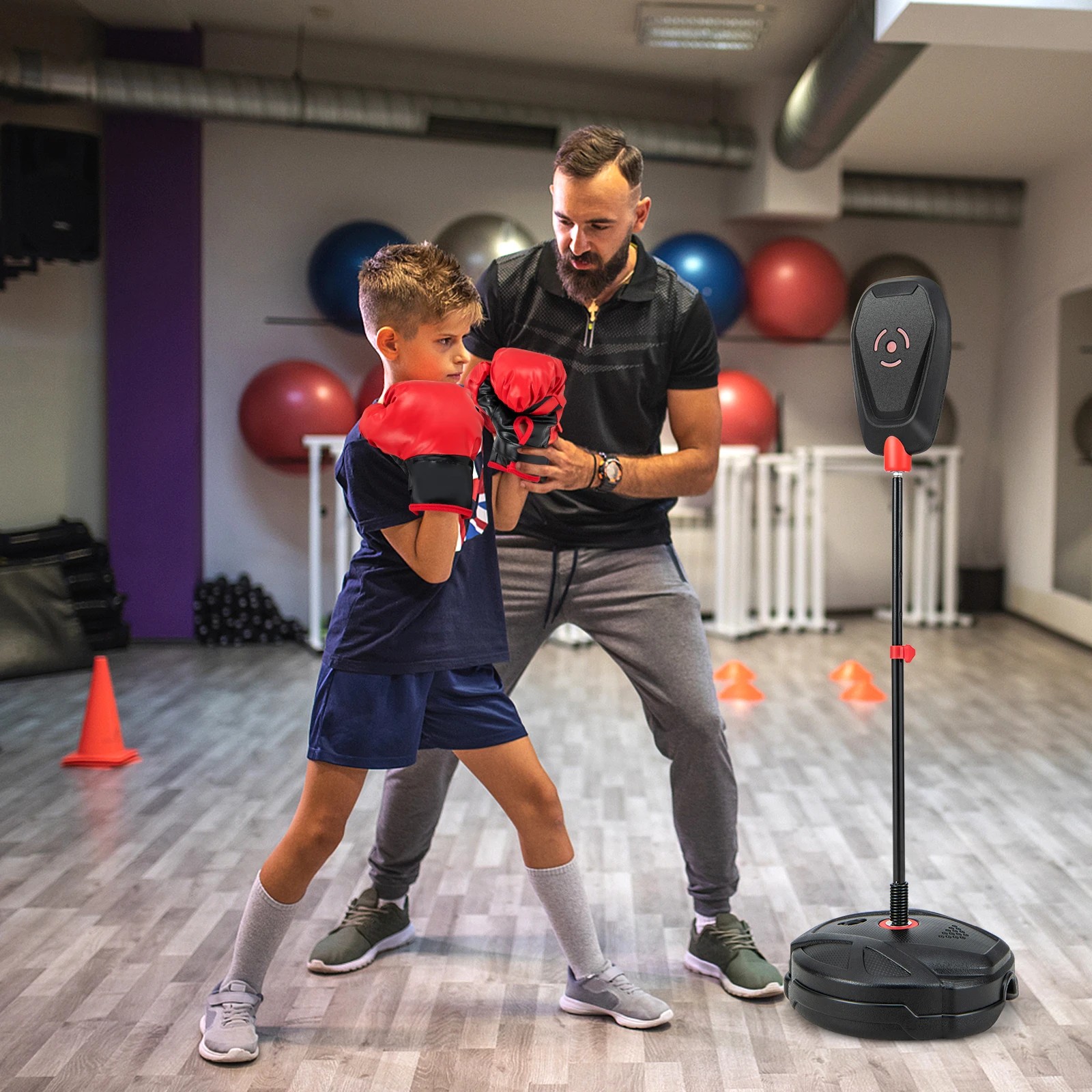 2 Costway Punching Bag Boxing Toy Set w/Speed Ball &Boxing Gloves 6-Position Adjustable Box Stand - Black, 2 of 3