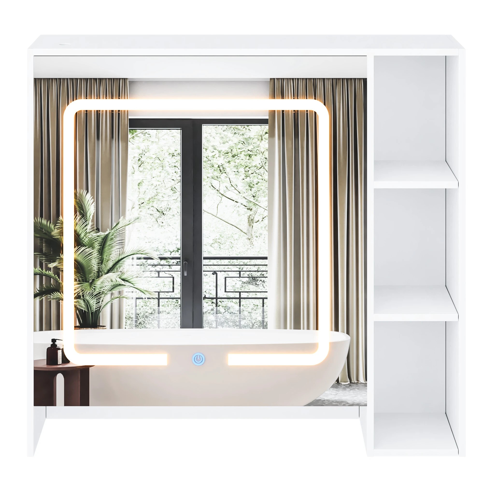 1 Advwin 730 x 700mm Cabinet LED Medicine Storage Mirror Shaving Cupboard w/ Tower Rack, 1 of 9