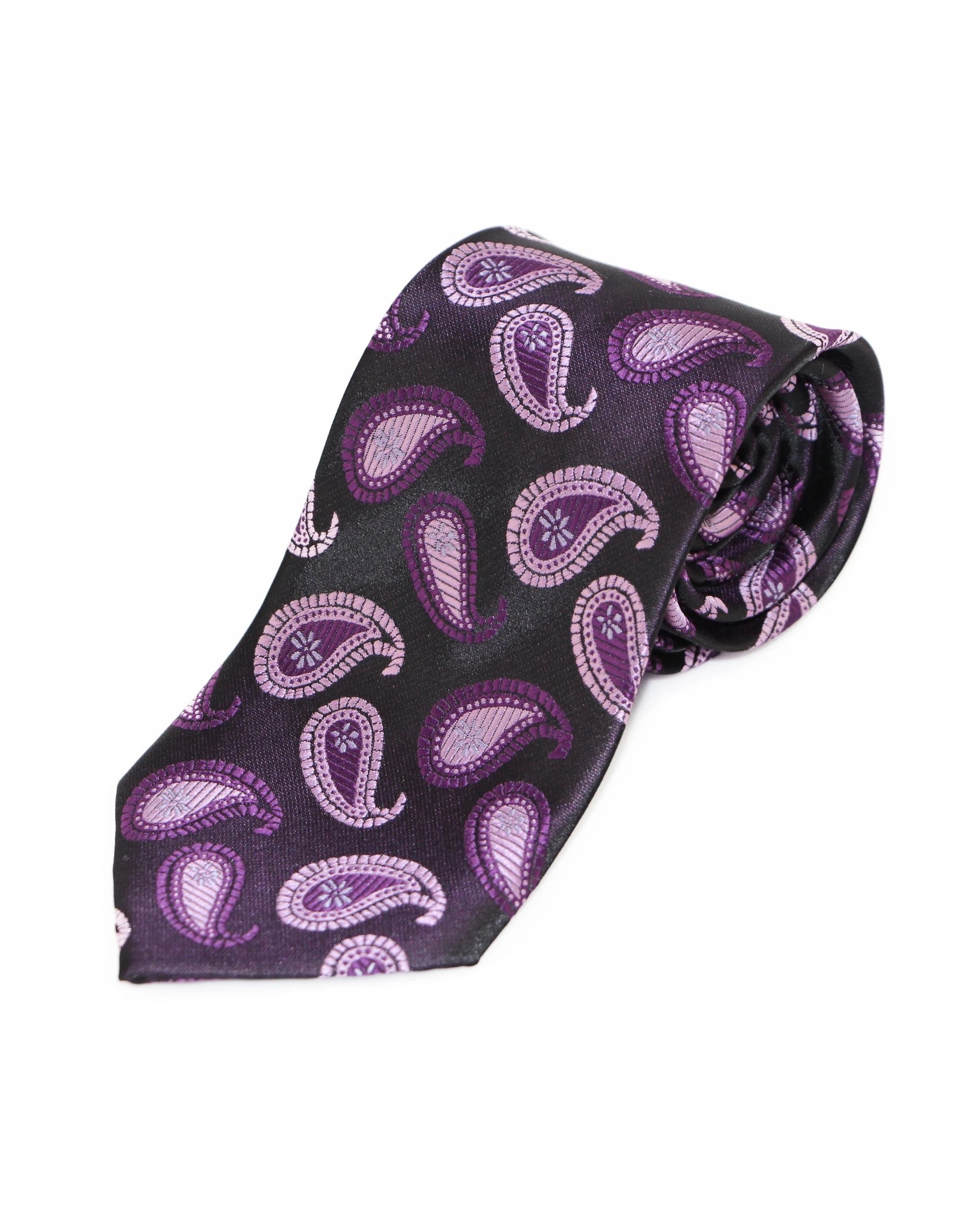 2 Zasel Mens Dark Purple With Mixed Purples Floating Paisley Patterned 8cm Neck Tie, 2 of 2
