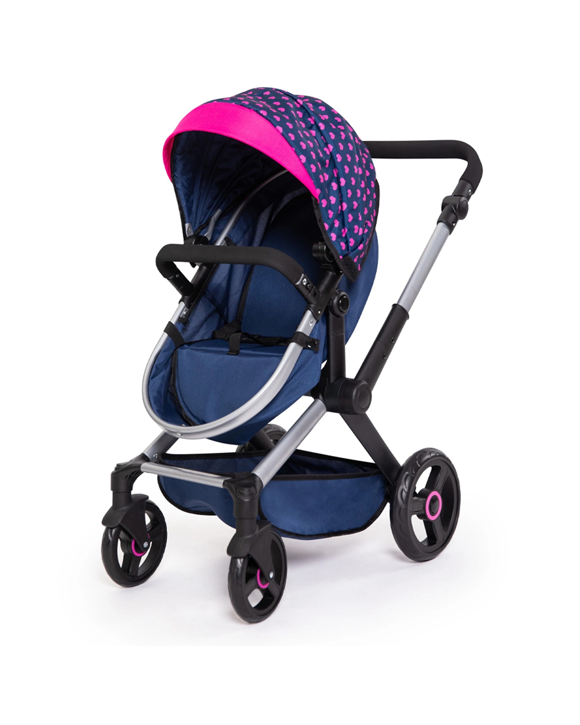 3 Bayer Xeo Compact Adjustable Doll Pram Dark Pink Heart Print Kids 3 Years+
 - Blue, 3 of 8