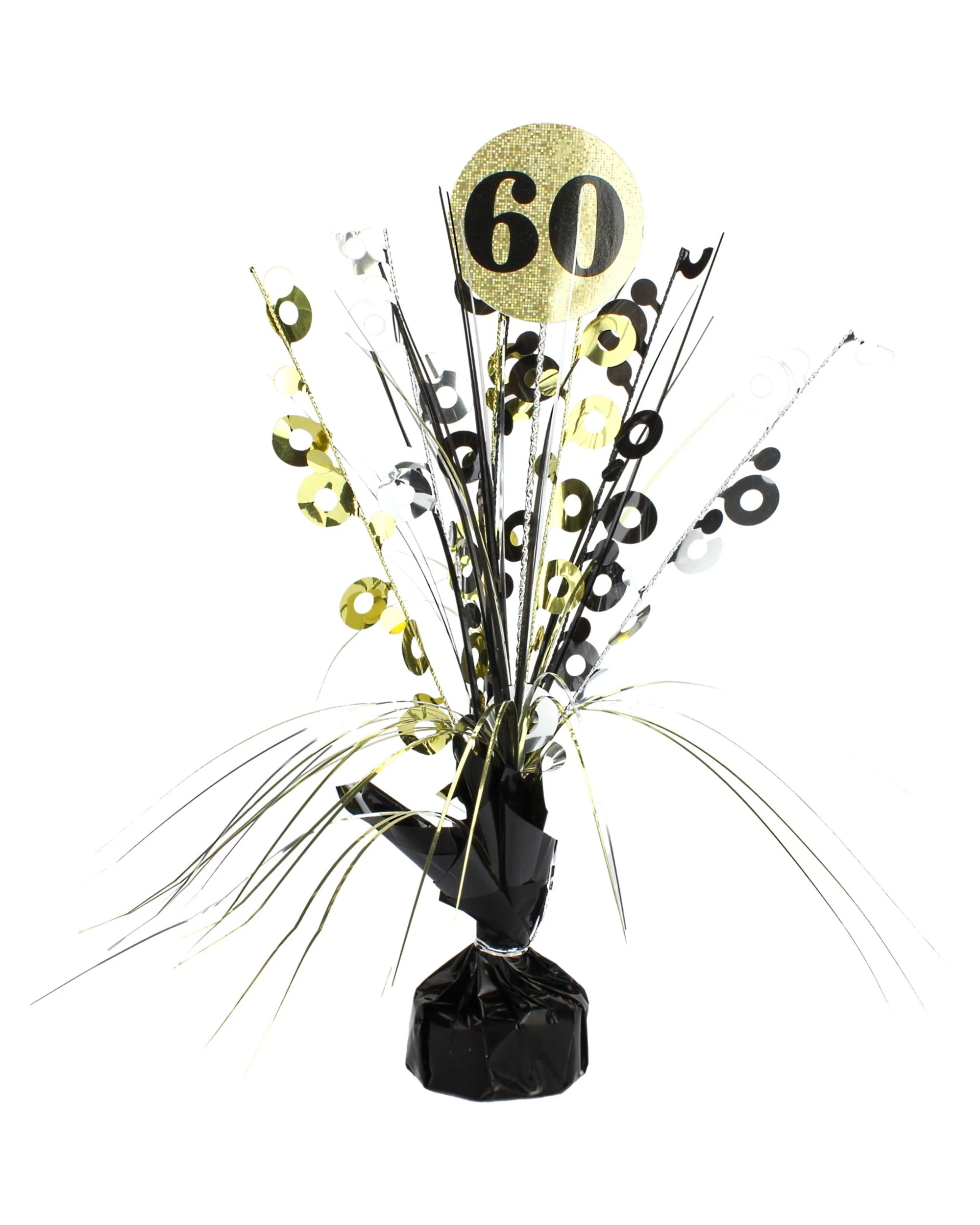 1 Alpen Prismatic Black and Gold 60th Birthday Spray Centrepiece - Black, 1 of 1