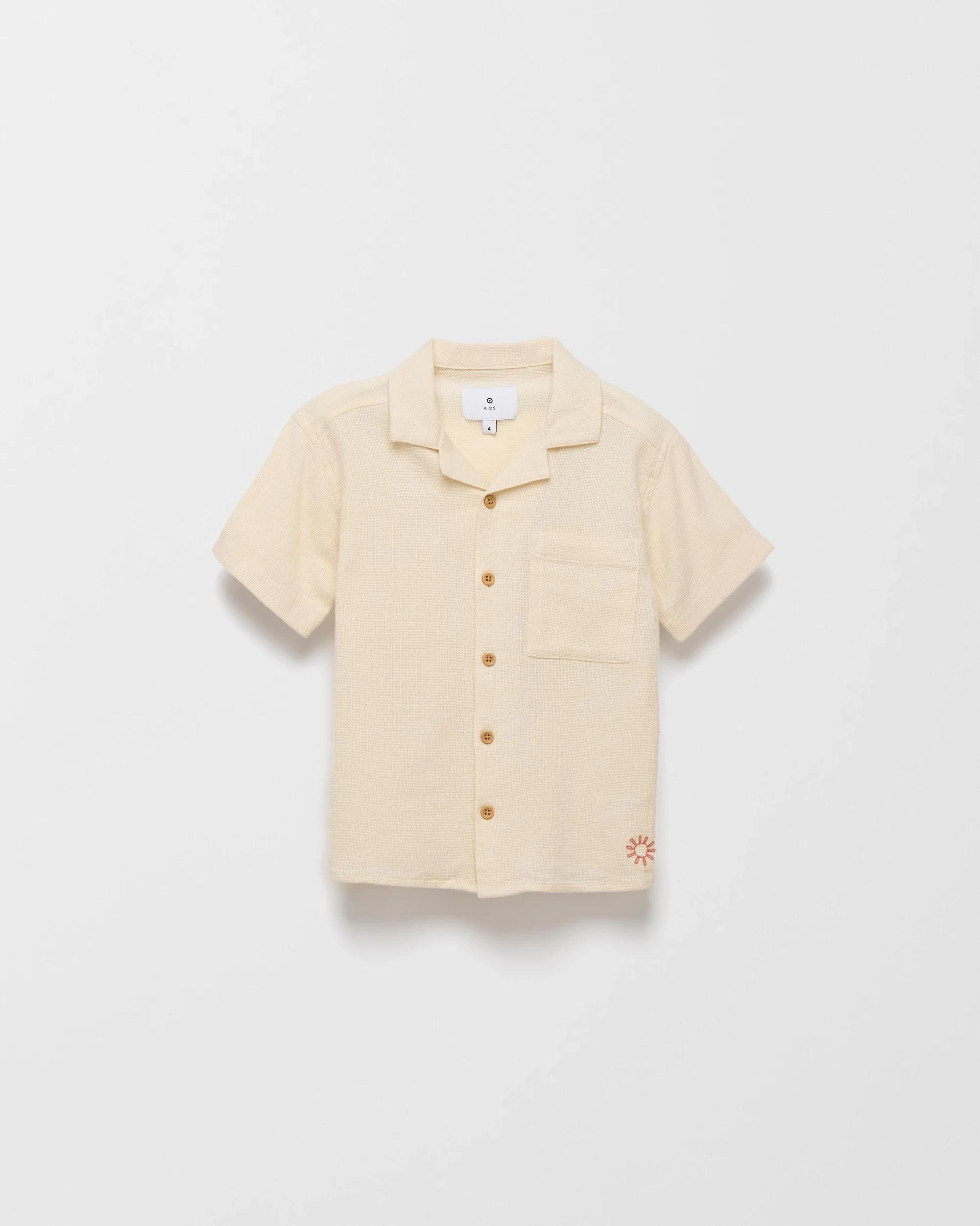 1 Target Short Sleeve Cotton Blend Textured Shirt CREAM, 1 of 2