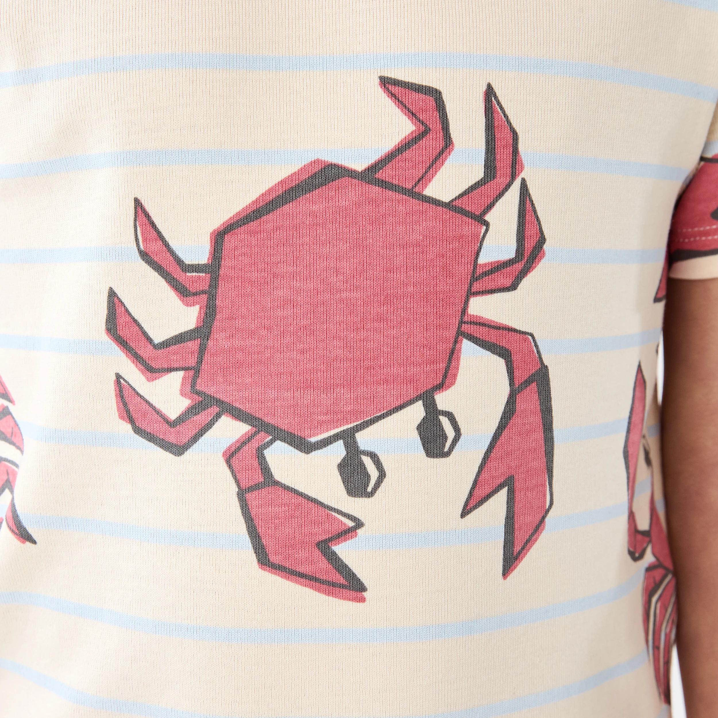 4 Short Sleeve Skinny Rib Pyjama Set BEIGE CRABS, 4 of 10