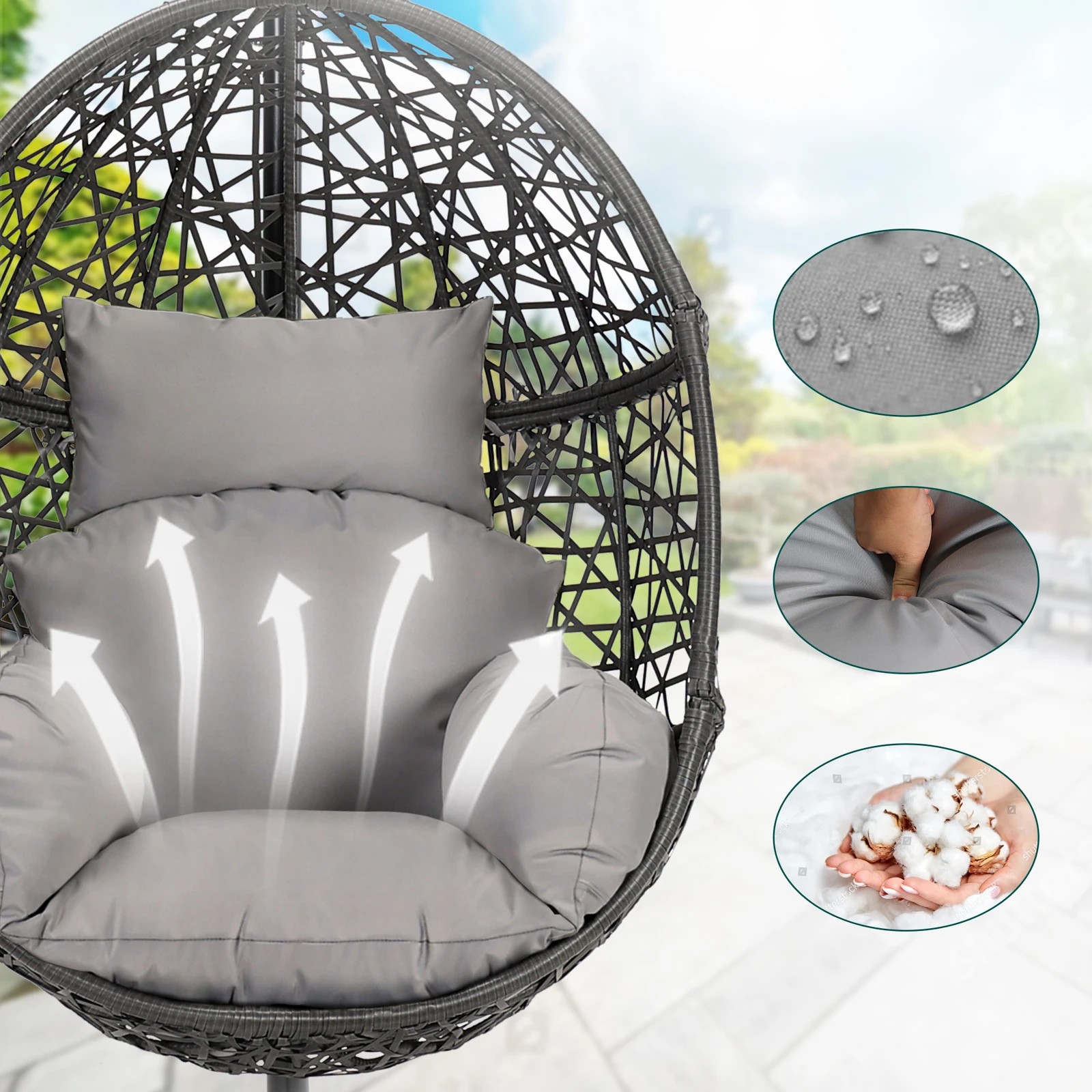 6 Alfordson Outdoor Egg Swing Chair Wicker Rattan Pod Hanging Seat - Light Grey, 6 of 10