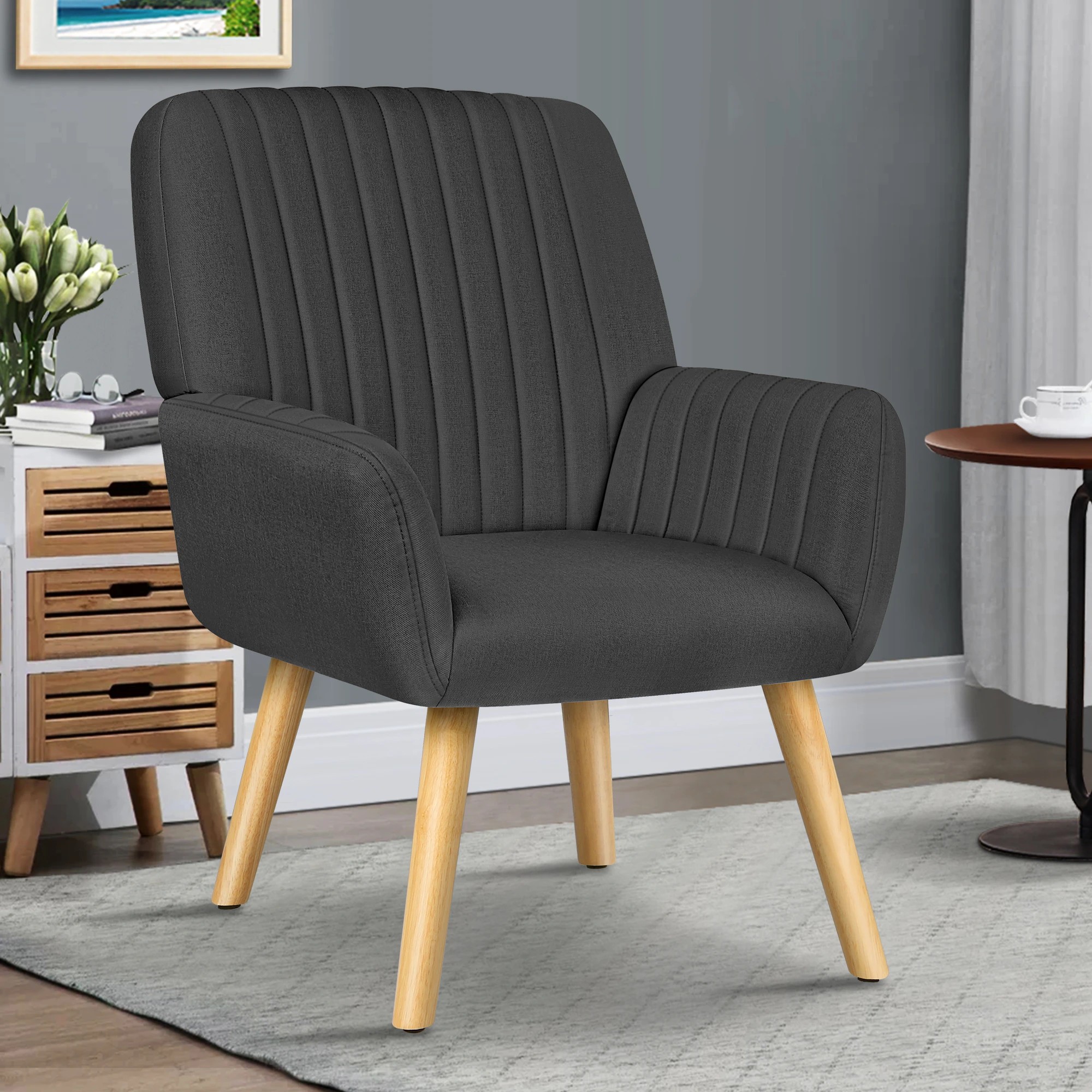 4 Alfordson Armchair Lounge Chair Upholstered Accent Chair Sofa Couch Fabric - Dark Grey, 4 of 9