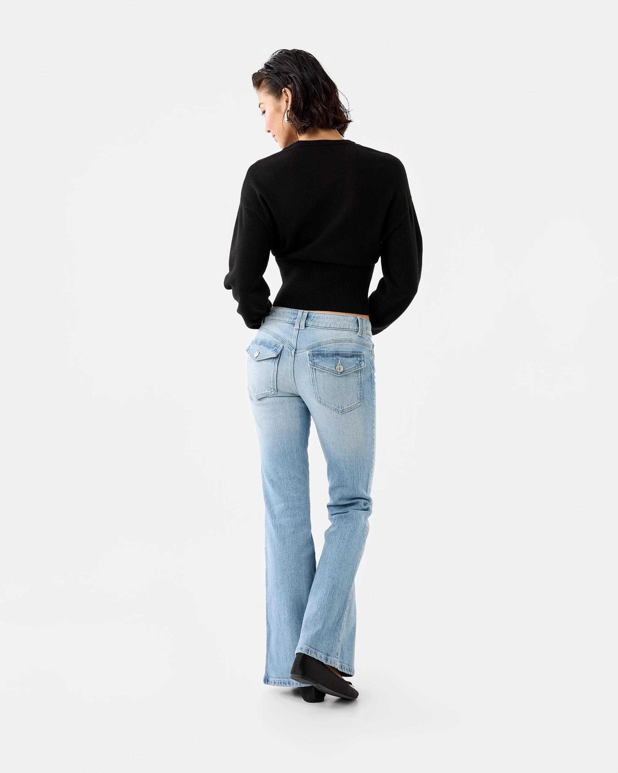 4 Low Rise Flare Leg Jeans Light Wash, 4 of 7