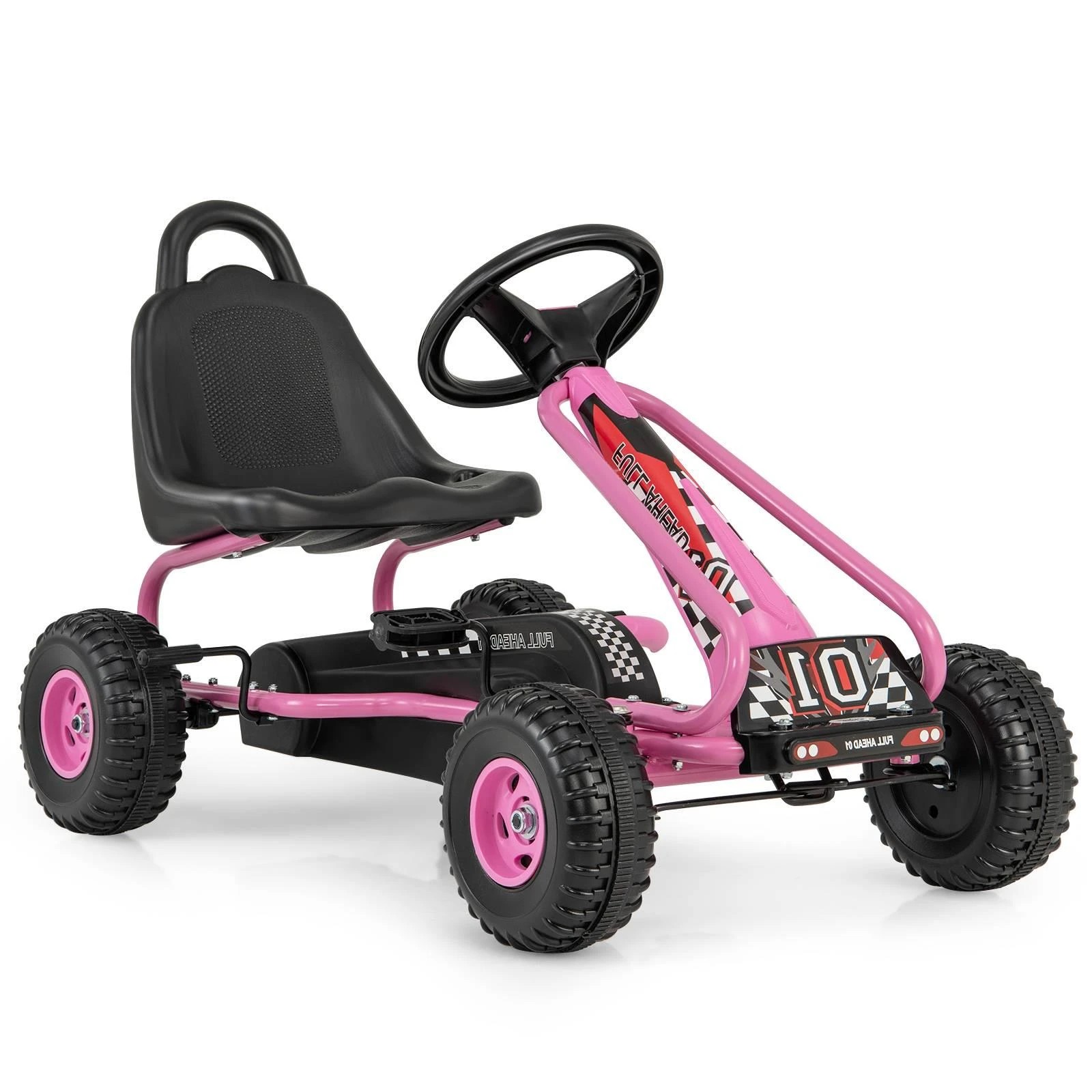 1 Costway Pedal Go Kart 4 Wheel Pedal Powered Ride On Toy - Pink, 1 of 3