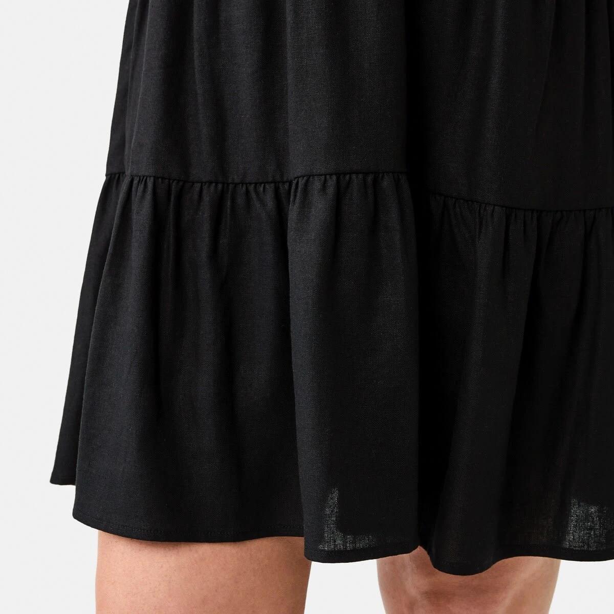 8 Short Sleeve Linen Blend Tiered Mini Dress BLACK, 8 of 9