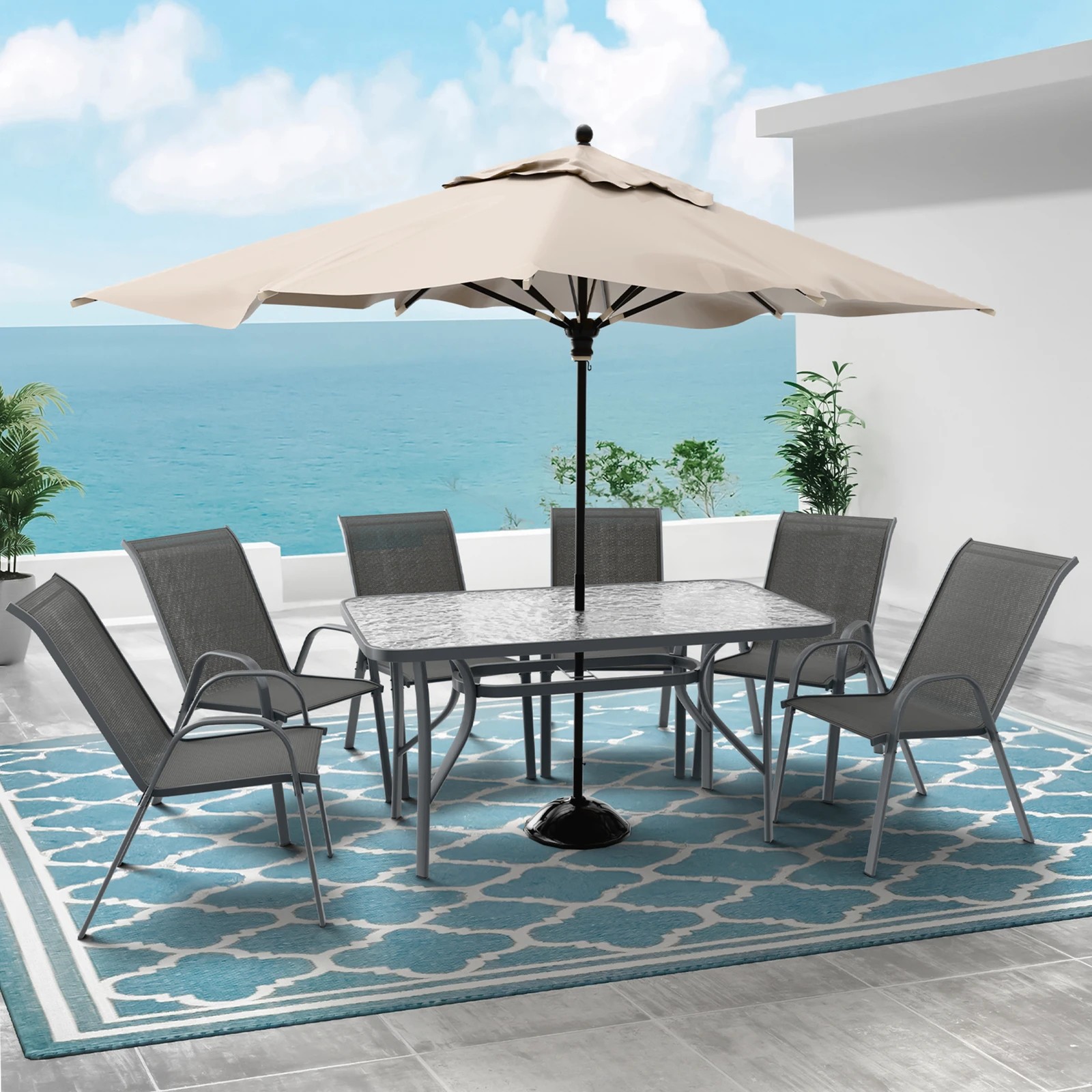 3 Alfordson 7PCS Outdoor Dining Set Patio Table and Chairs Garden Furniture - Grey, 3 of 10