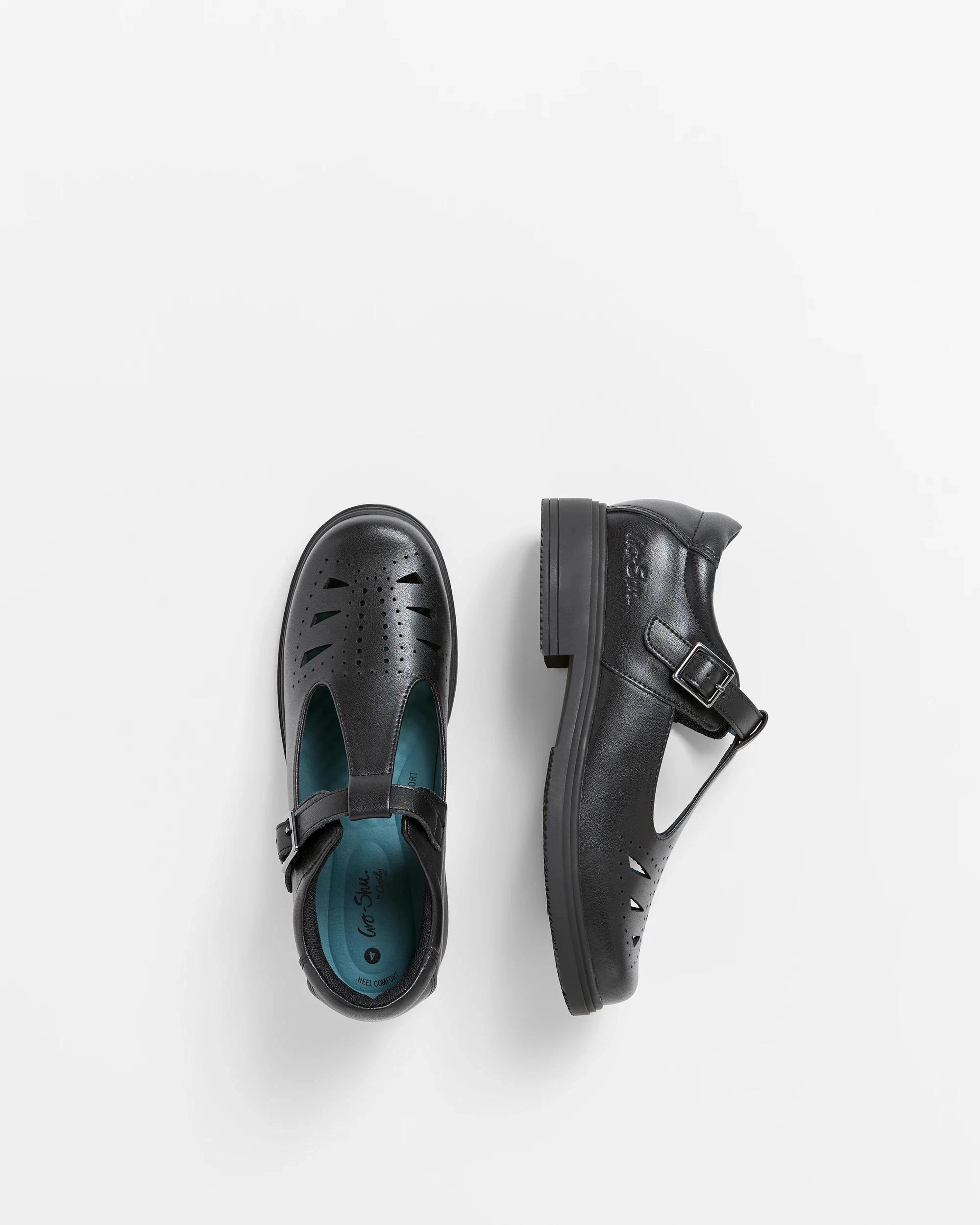 2 GroShu by Grosby Gro-Shu Leather T-Bar School Shoes BLACK, 2 of 9