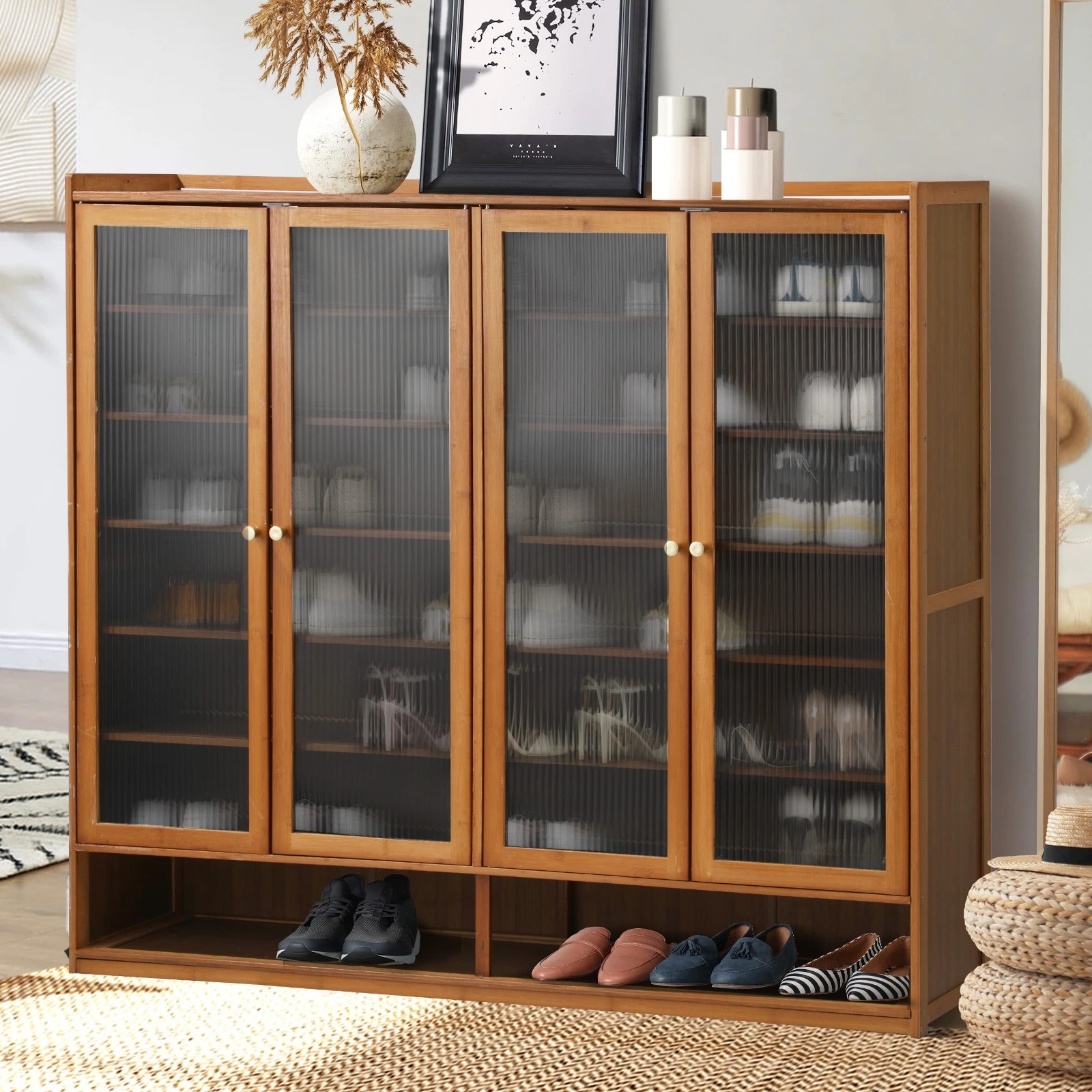 2 Oikiture Shoe Cabinet Shoes Storage Rack Organiser 4 Doors Shelf
 - Brown, 2 of 9