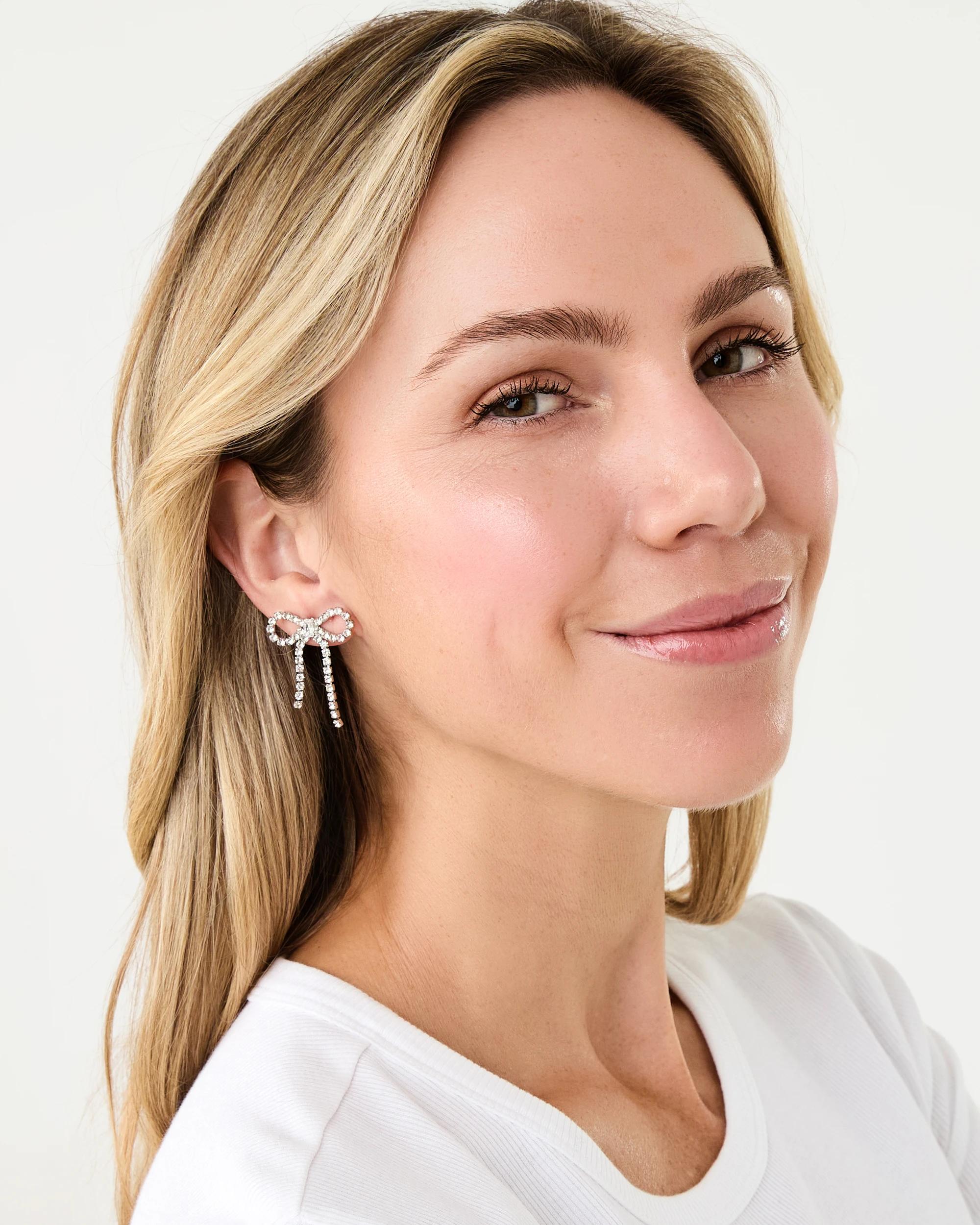 4 Studded Bow Earrings - Silver Tone SILVER, 4 of 5