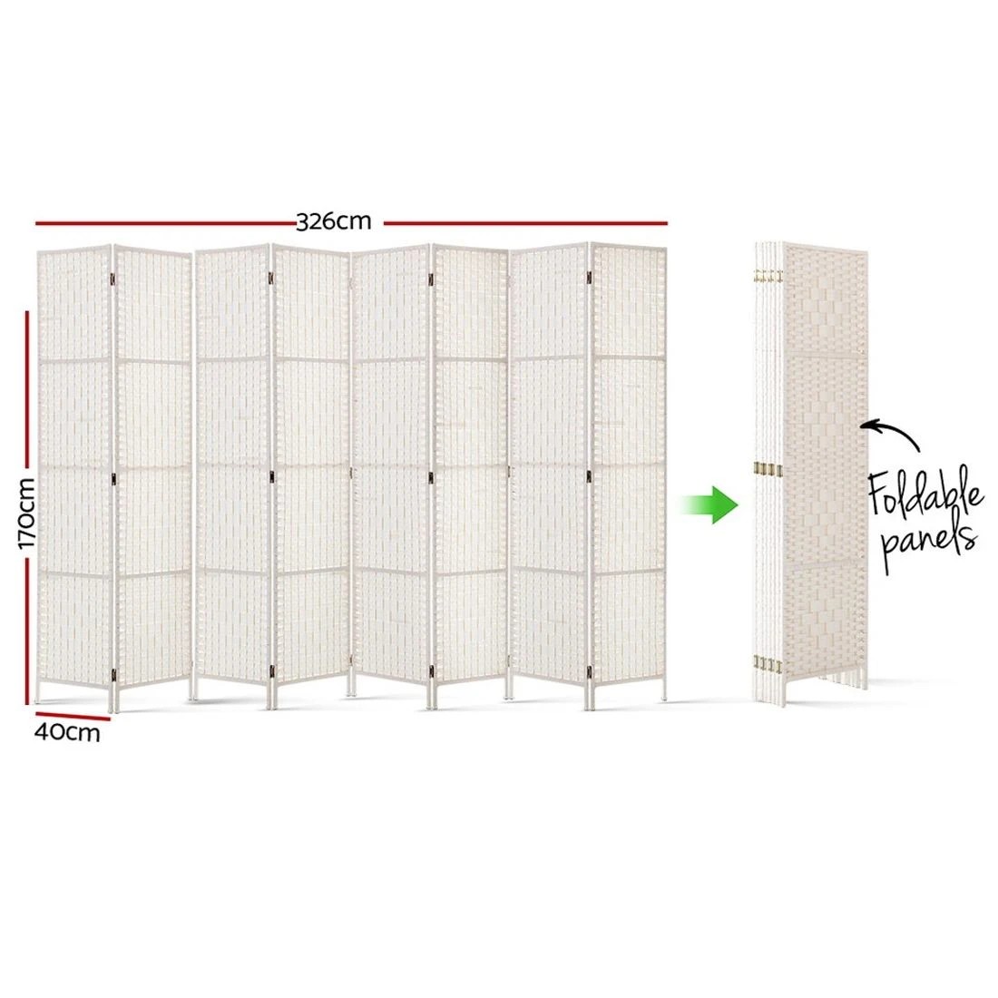 1 Artiss 8 Panel Room Divider Screen 326x170cm Woven - White, 1 of 8