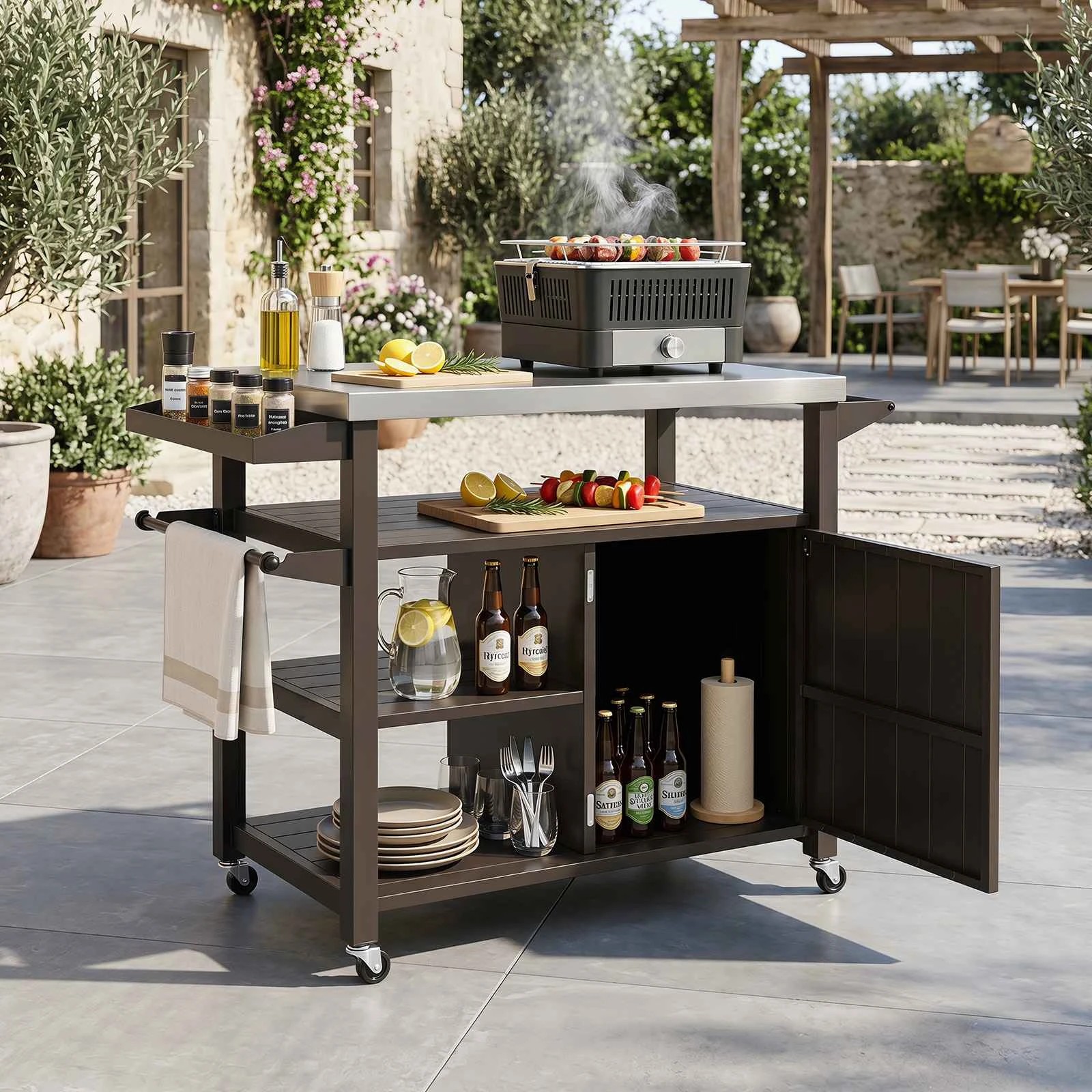 3 Costway Outdoor Grill Cart Prep Table Storage Cabinet Kitchen Island, 3 of 3