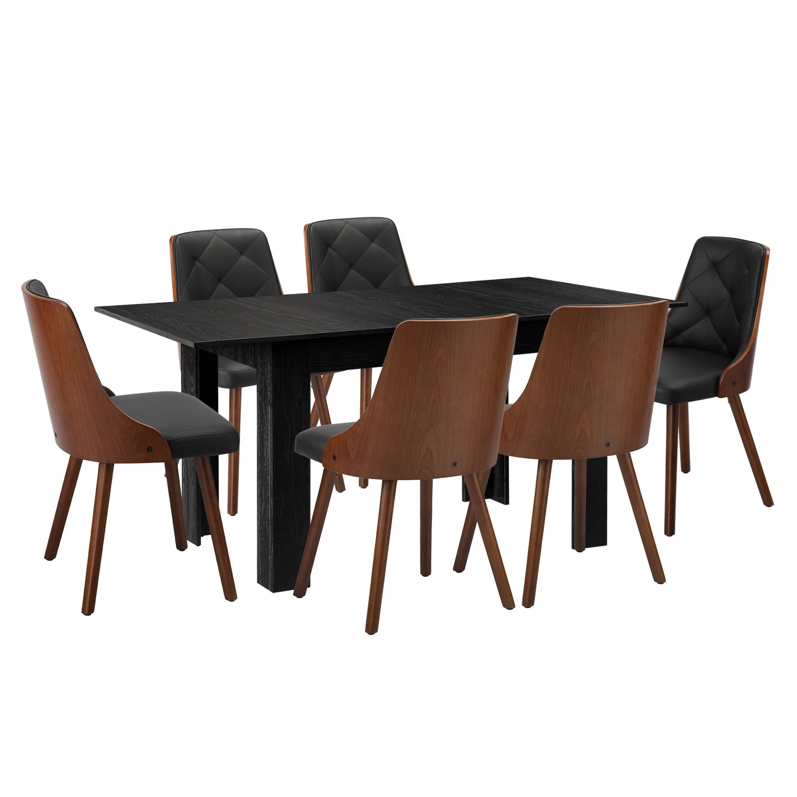 10 Oikiture 160cm Extendable Dining Table With 6pcs Dining Chairs Pu Leather
 - Black, 10 of 10