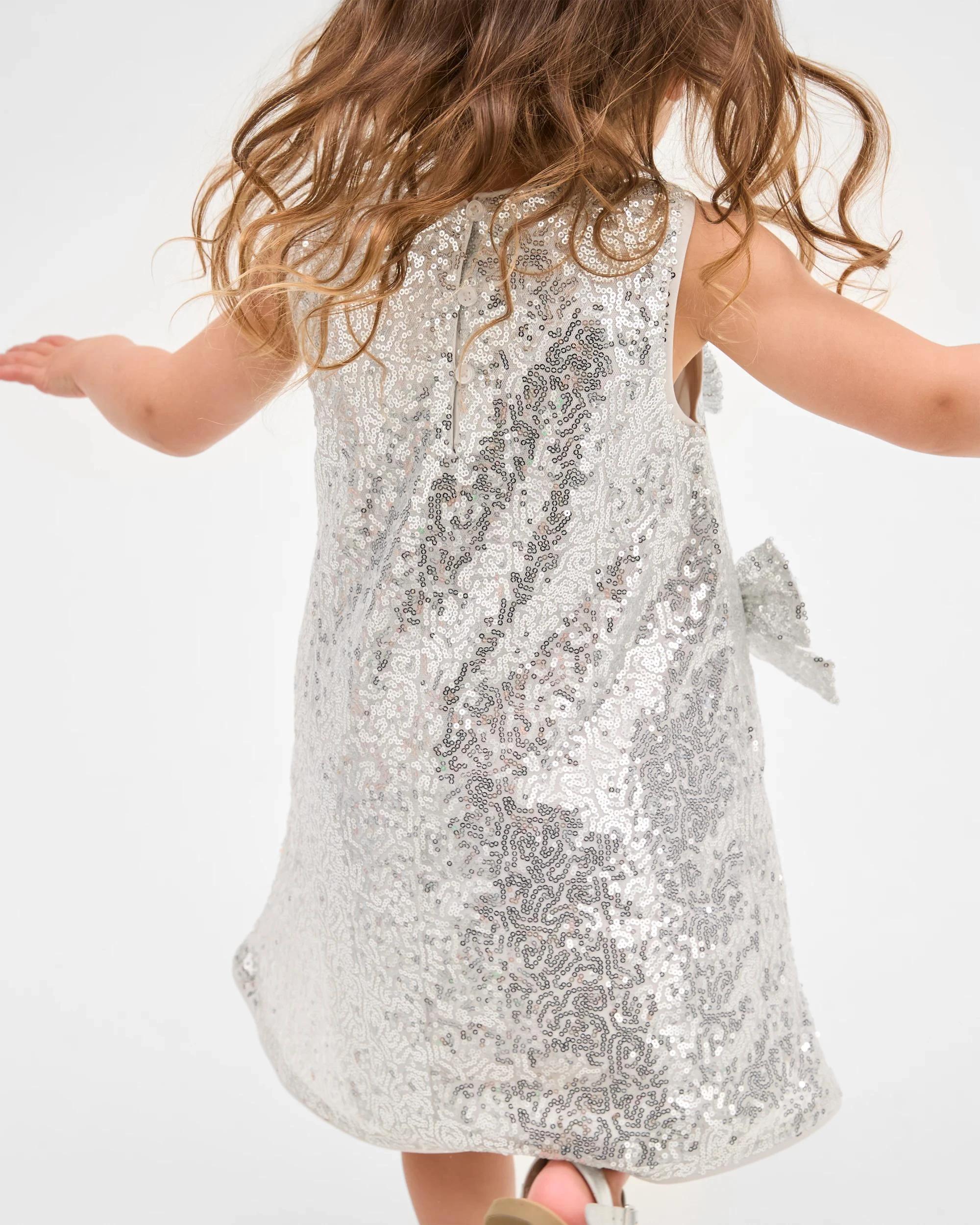 4 Target Kids Sequin Bow Dress SILVER, 4 of 8
