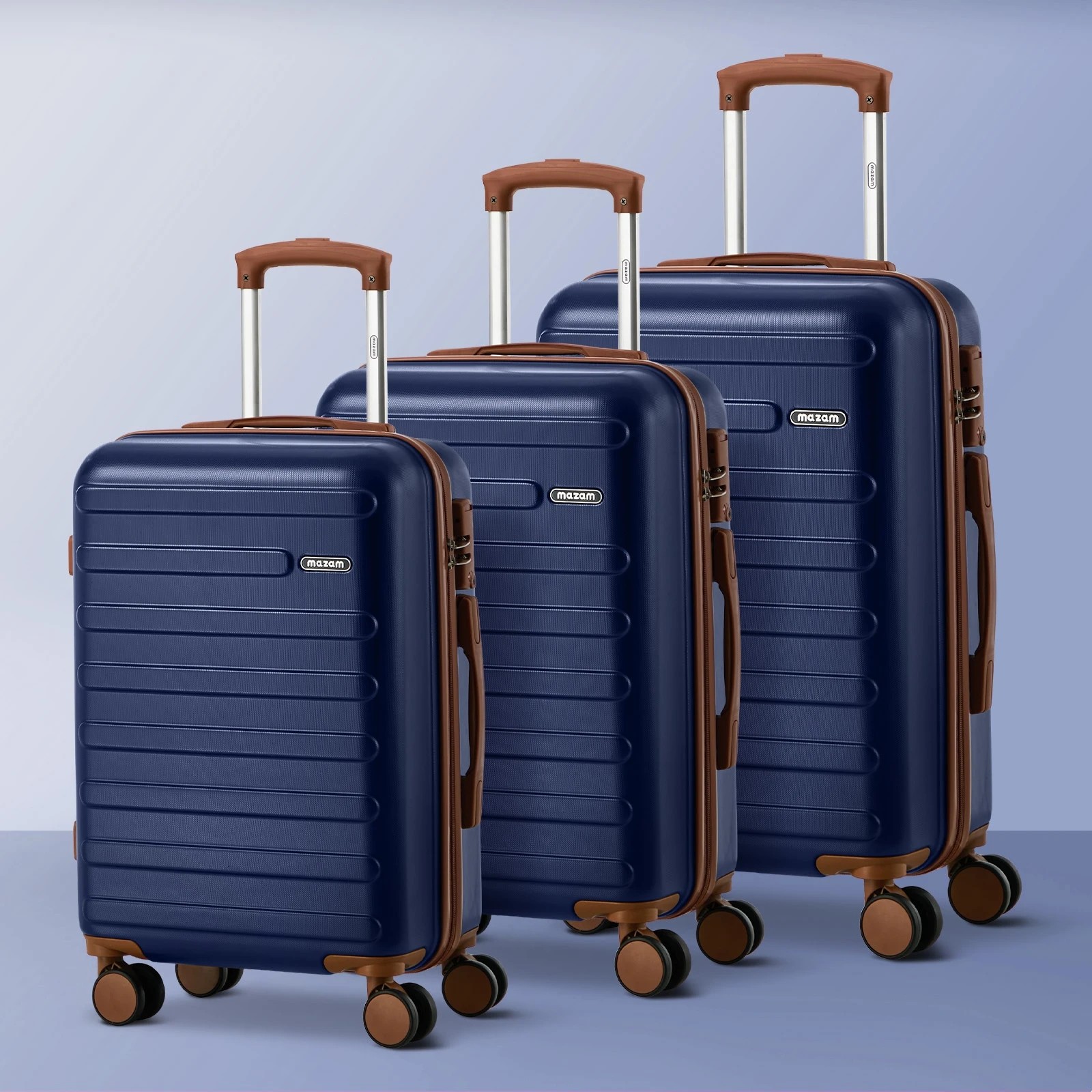 3 Mazam 3PCS Luggage Suitcase Trolley Set TSA Lock Hard Shell Case - Blue, 3 of 10