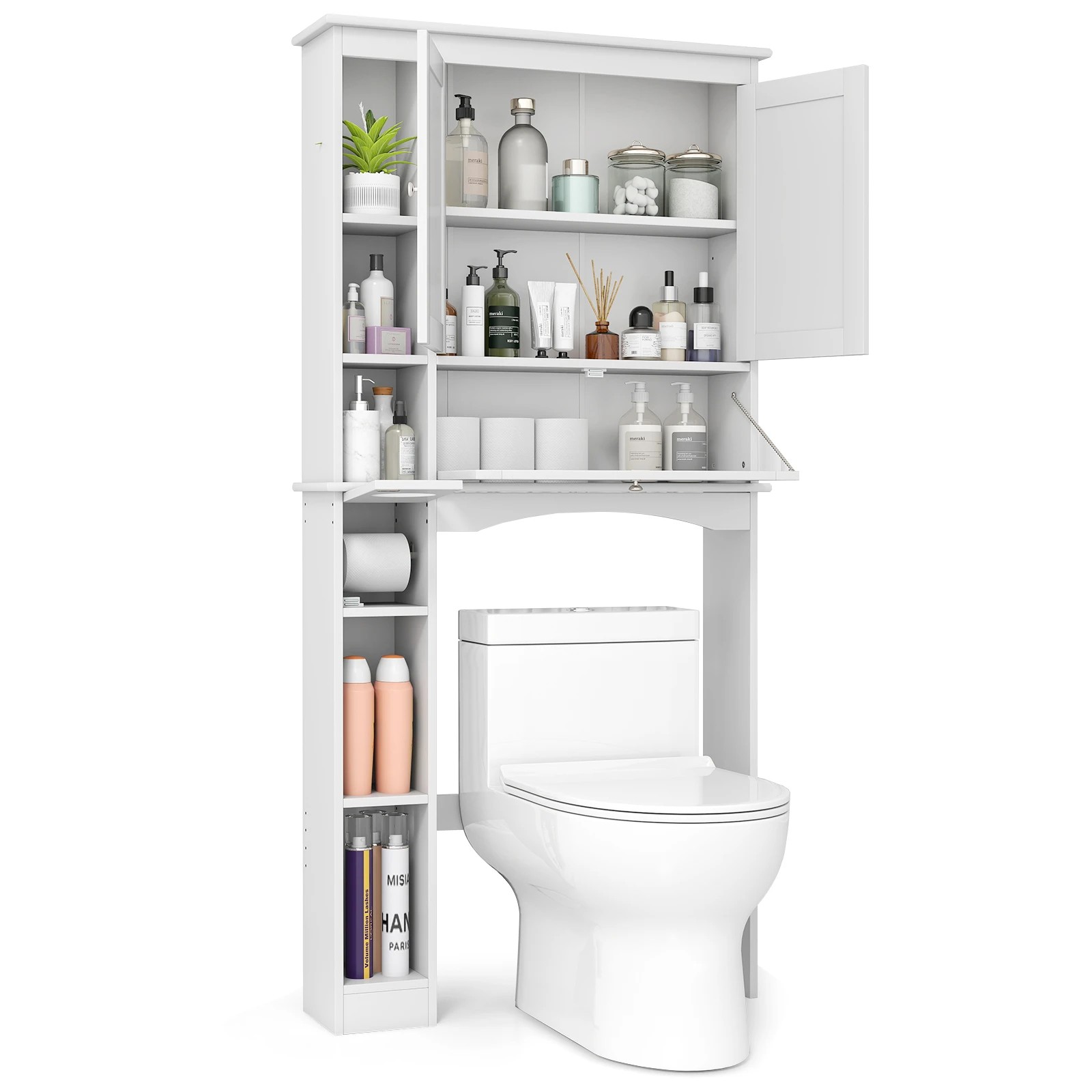 4 Costway Over The Toilet Bathroom Storage Cabinet Rack w/2 Doors Tissue Box Laundry, 4 of 4