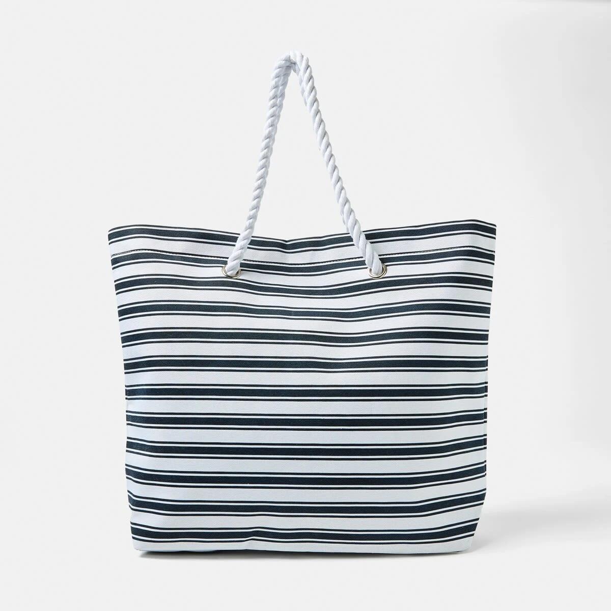 1 Rope Canvas Beach Bag NAVY STRIPE NAVY BLAZER, 1 of 5