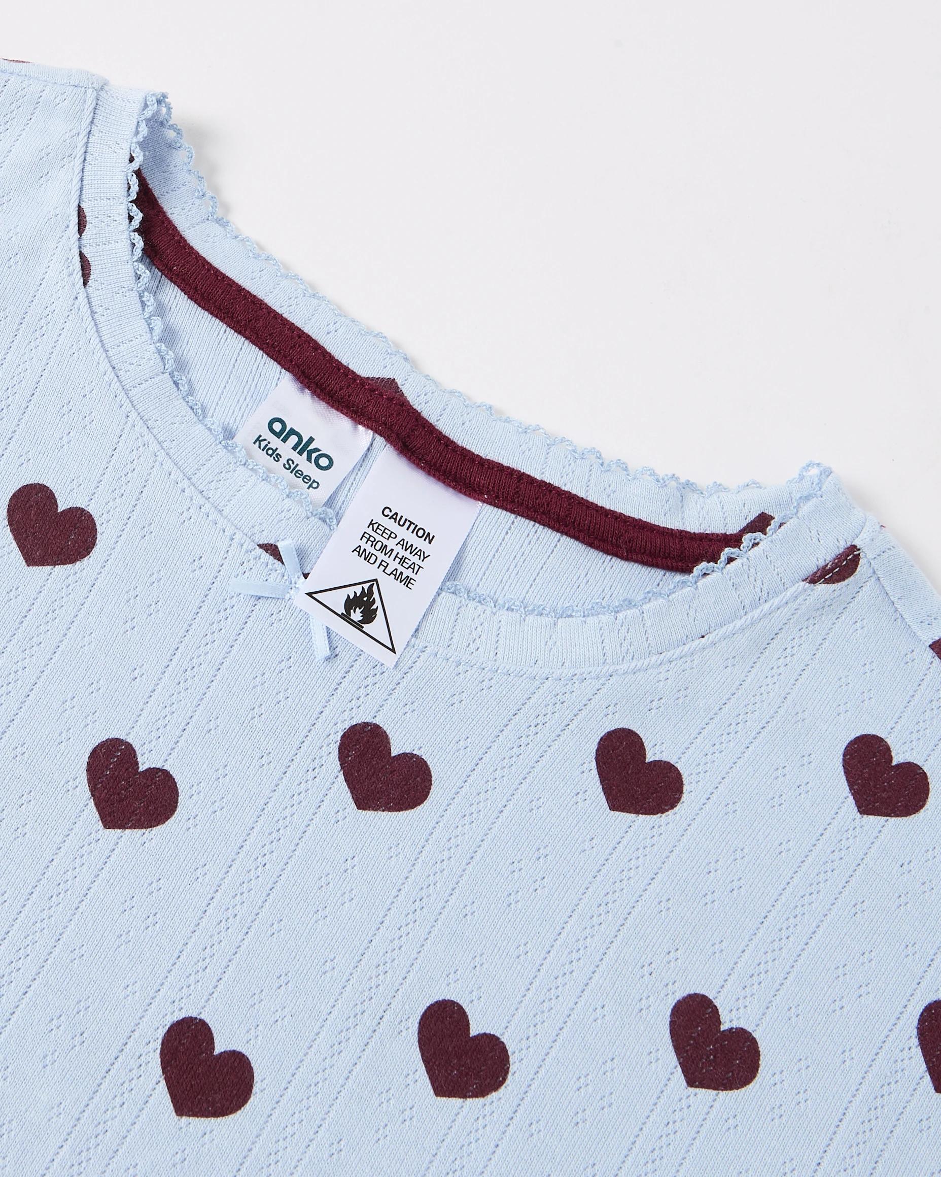 6 Pointelle Long Sleeve Pyjama Set Blu Heart, 6 of 7