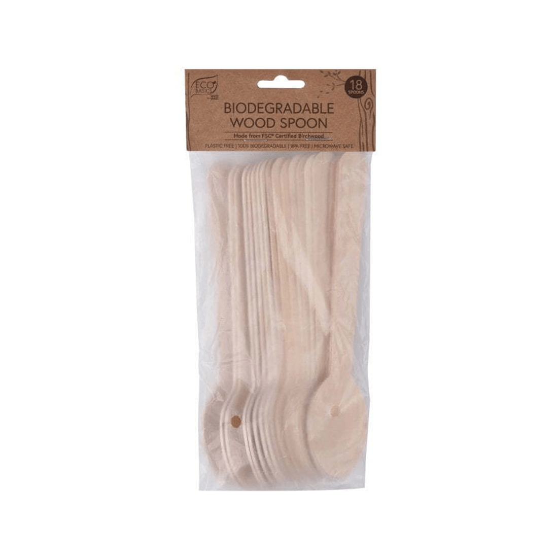 2 18pc Eco Basics 16.5cm Biodegradable Birchwood Spoon Disposable Cutlery Utensil
 - Natural, 2 of 5