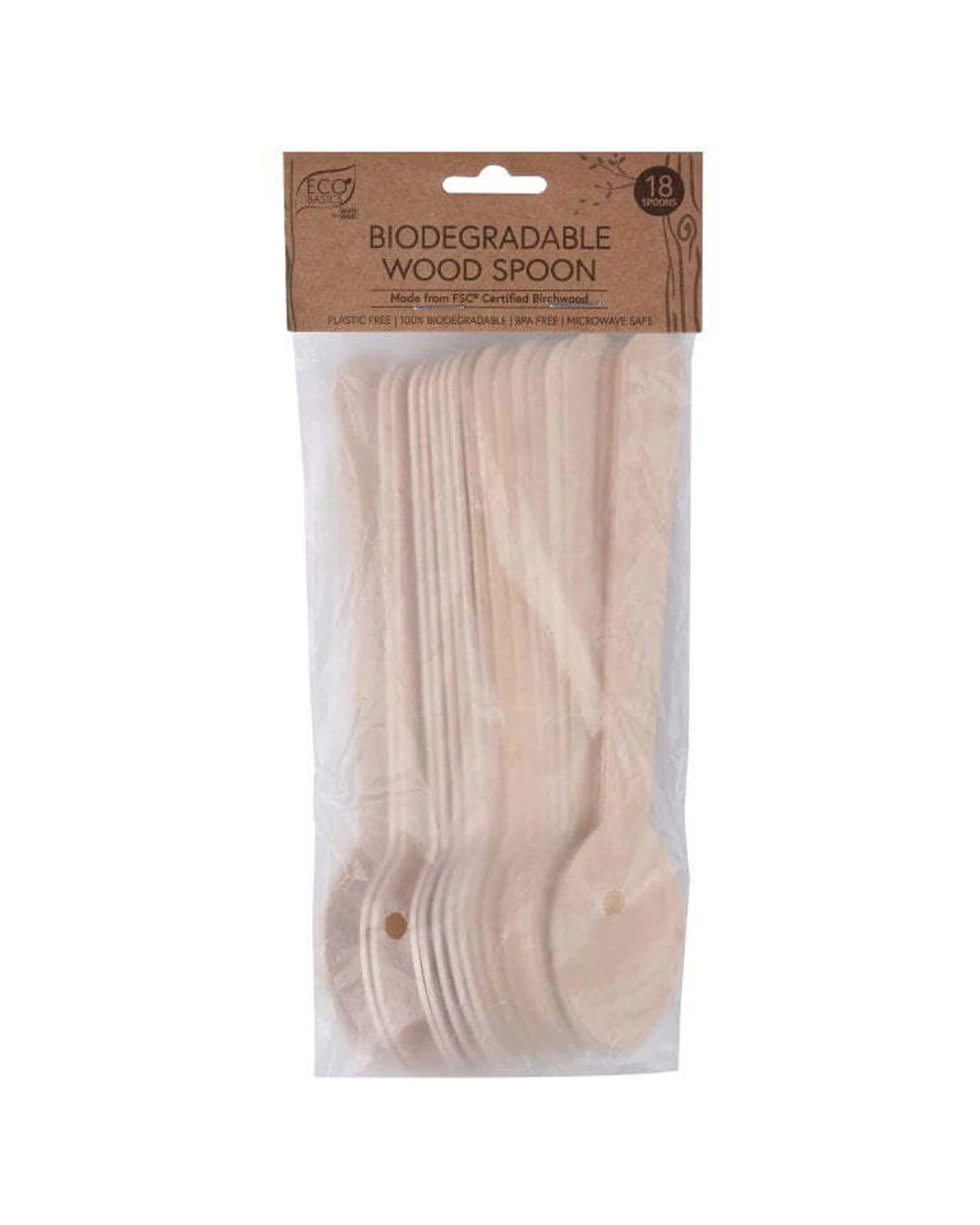 2 18pc Eco Basics 16.5cm Biodegradable Birchwood Spoon Disposable Cutlery Utensil
 - Natural, 2 of 5