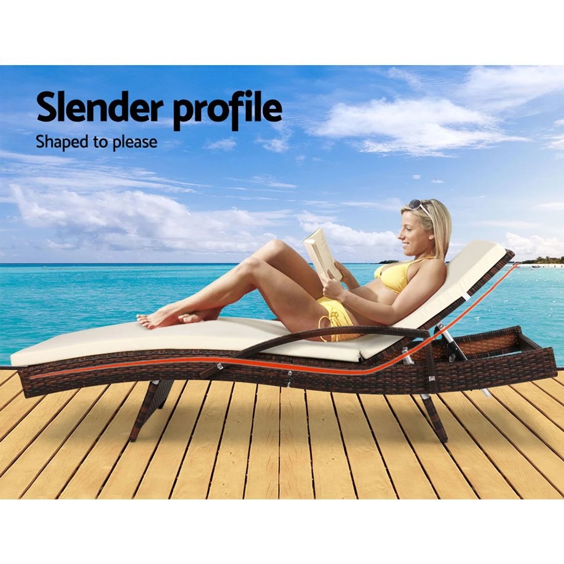 5 Gardeon 2PC Sun Lounge Wicker Lounger Outdoor Furniture Beach Chair Patio Adju Cushion - Brown, 5 of 8