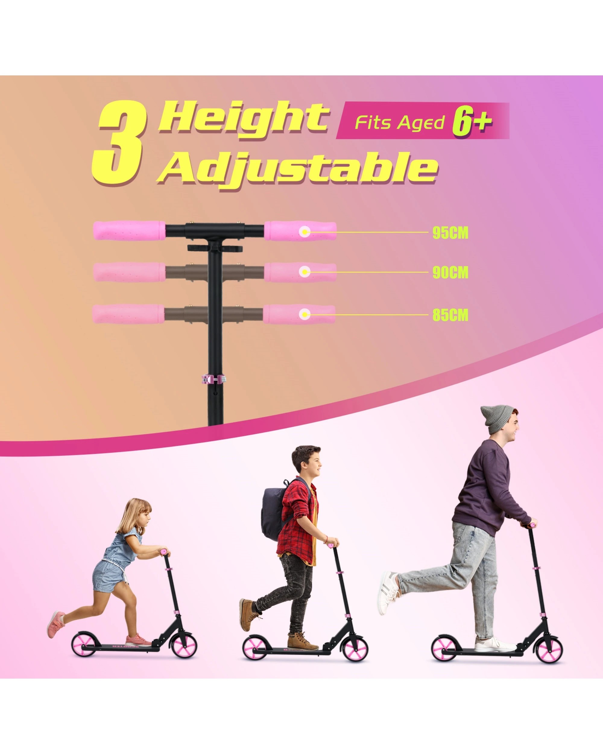 4 Advwin Folding Kids Kick Scooter w/ Big Wheel & Adjustable Height Pink, 4 of 8