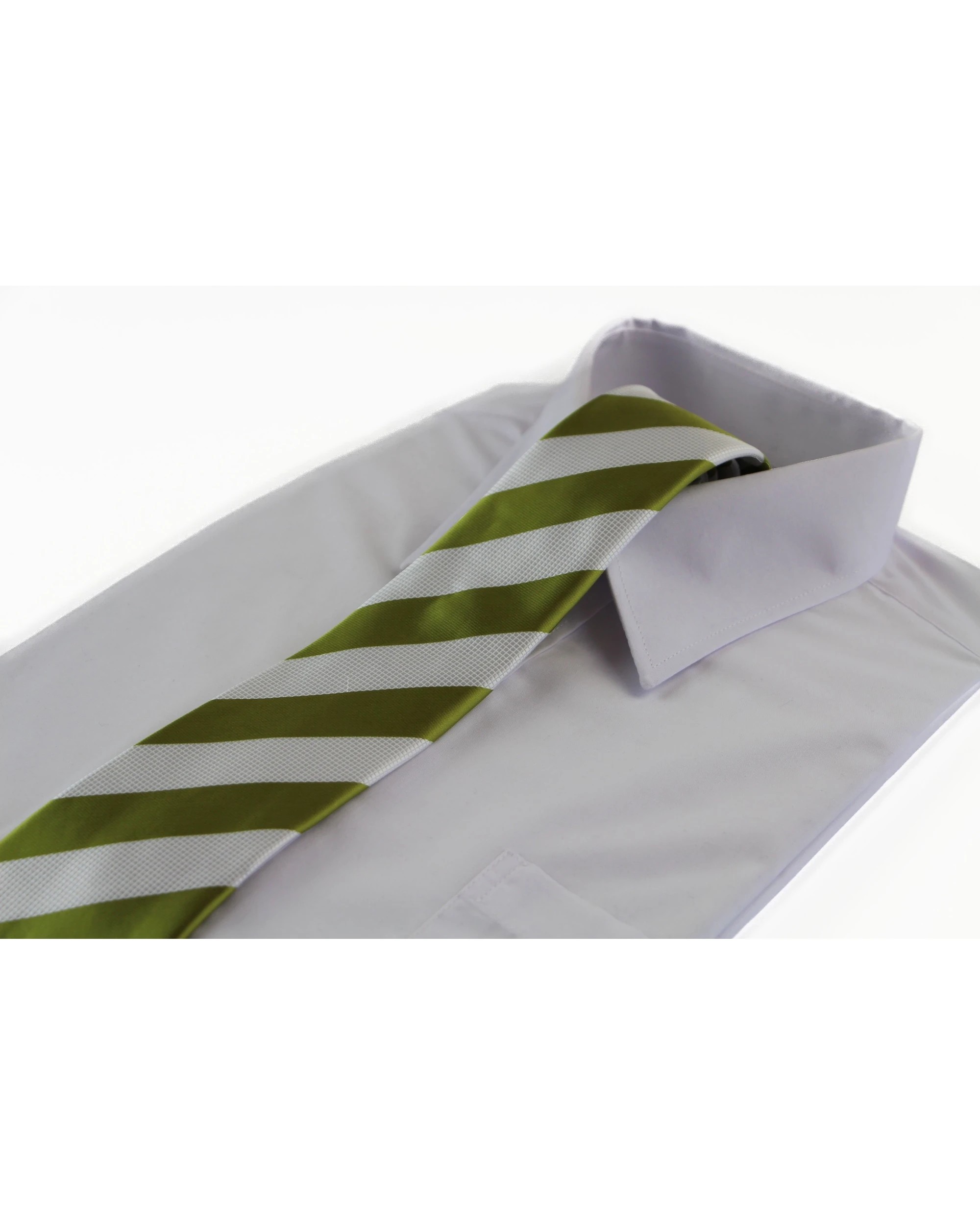 1 Zasel Mens Olive Green & White Thick Striped Patterned 8cm Neck Tie, 1 of 2