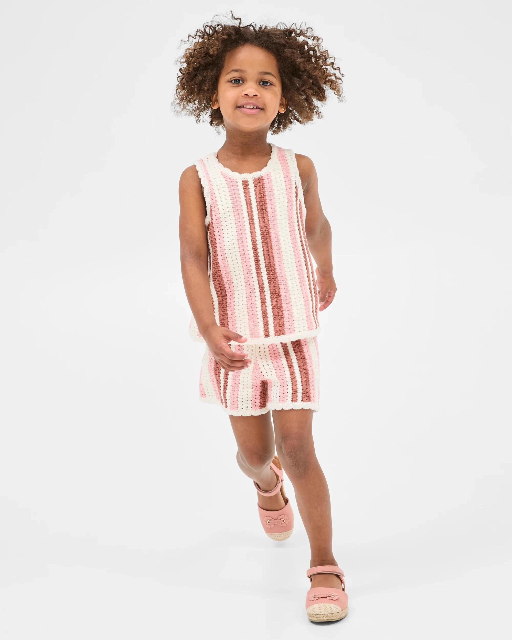1 Target Kids Crochet Tank and Short 2 Piece Set PINK STRIPE, 1 of 7
