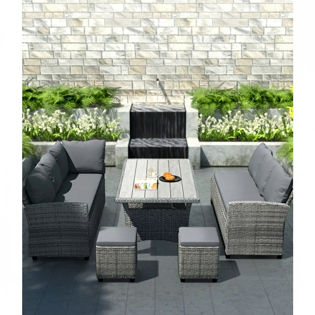 4 Gardeon Outdoor Dining Set Wicker Table Chairs Setting 8 Seater - Grey, 4 of 5