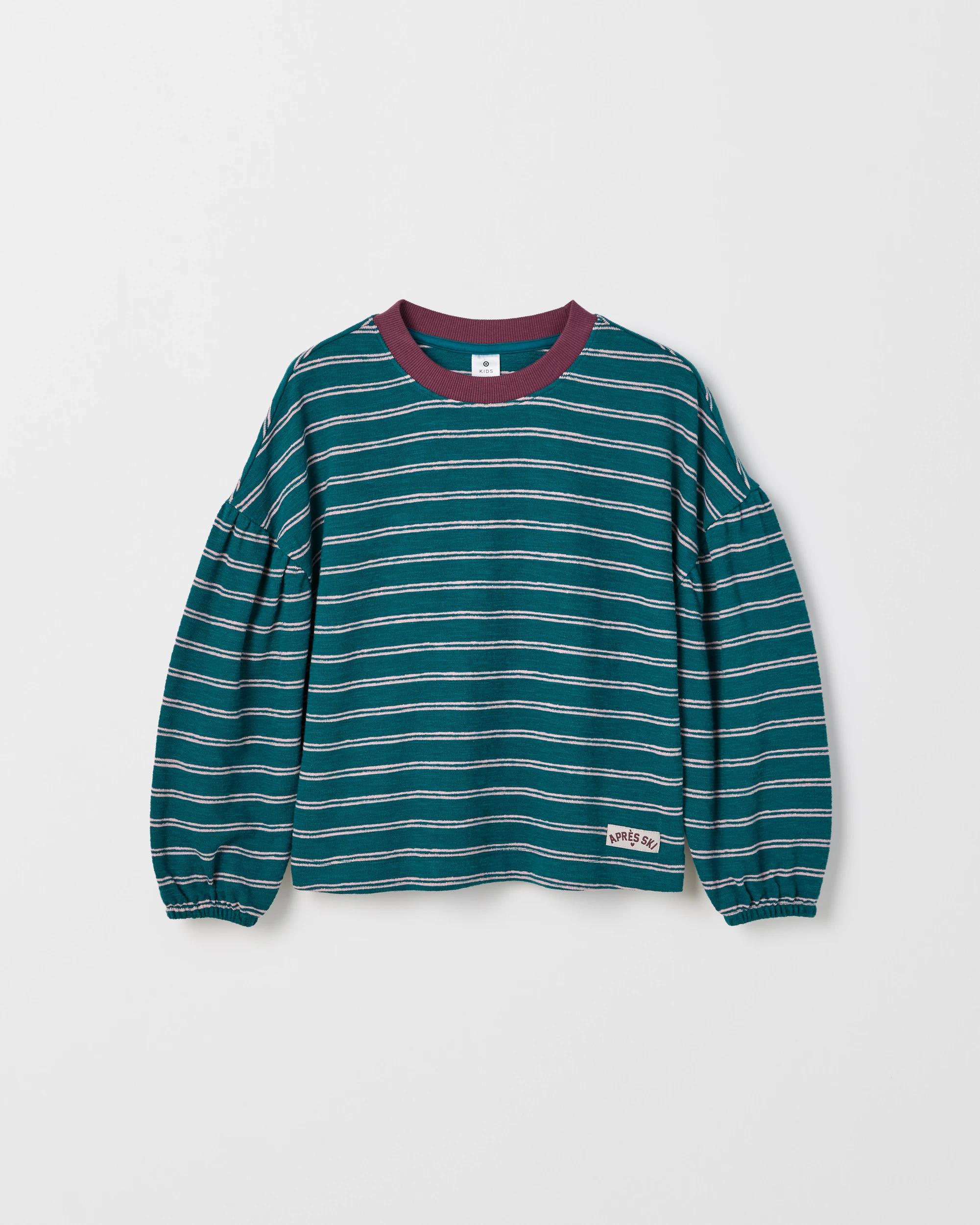 1 Target Kids Australian Cotton Long Balloon Sleeve Striped T-Shirt GREEN, 1 of 1