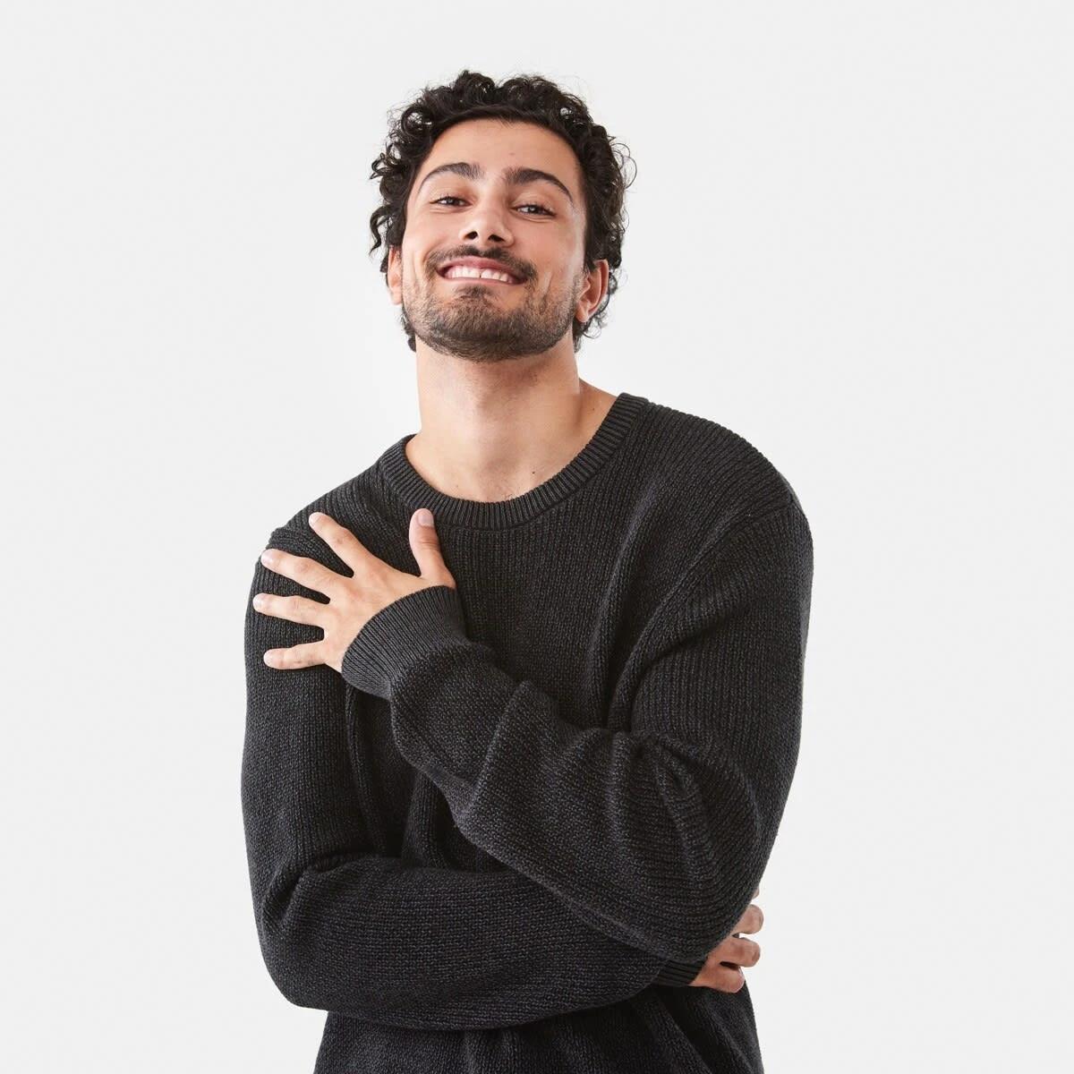 5 Textured Crew Knit Jumper Blk Oyster, 5 of 6