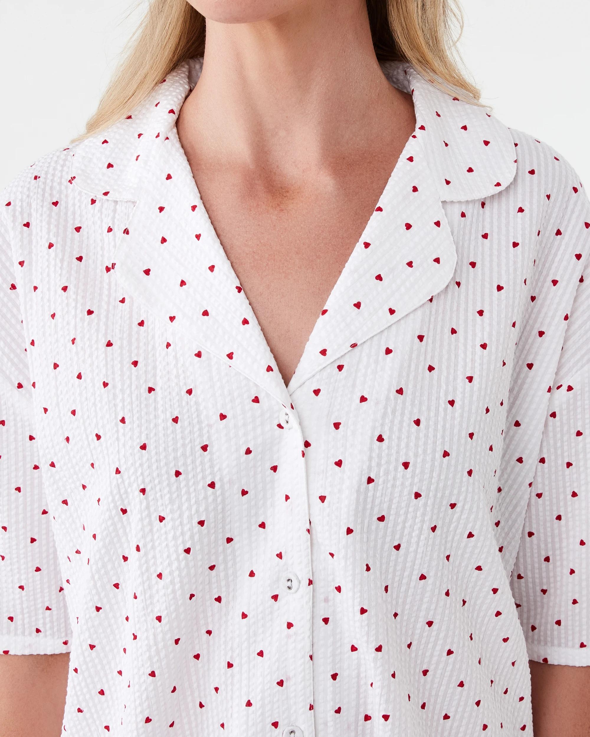 5 Cotton Seersucker Short Sleeve and Shorts Pyjama Set Hearts, 5 of 8