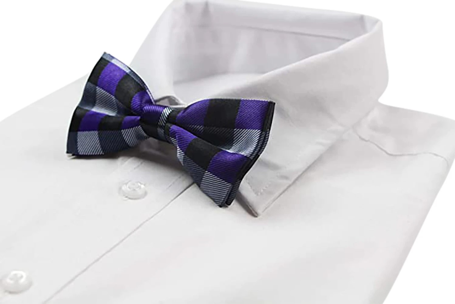 5 Zasel Mens Black, Silver & Purple Square Patterned Bow Tie - Multi, 5 of 5