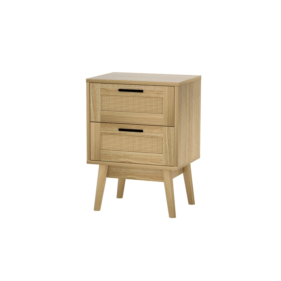 1 Artiss Rattan Bedside Table 2 Drawers Wood - RIE Oak - Natural, 1 of 6