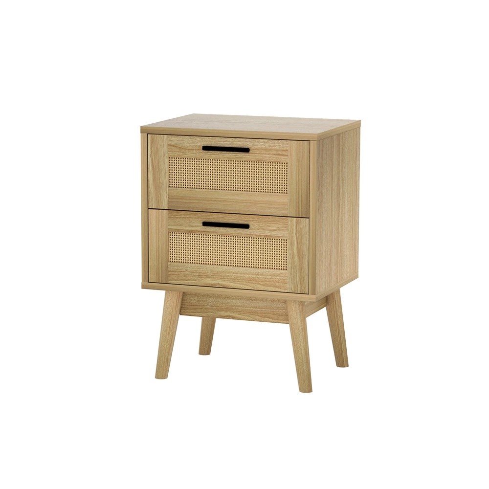 1 Artiss Rattan Bedside Table 2 Drawers Wood - Natural, 1 of 5