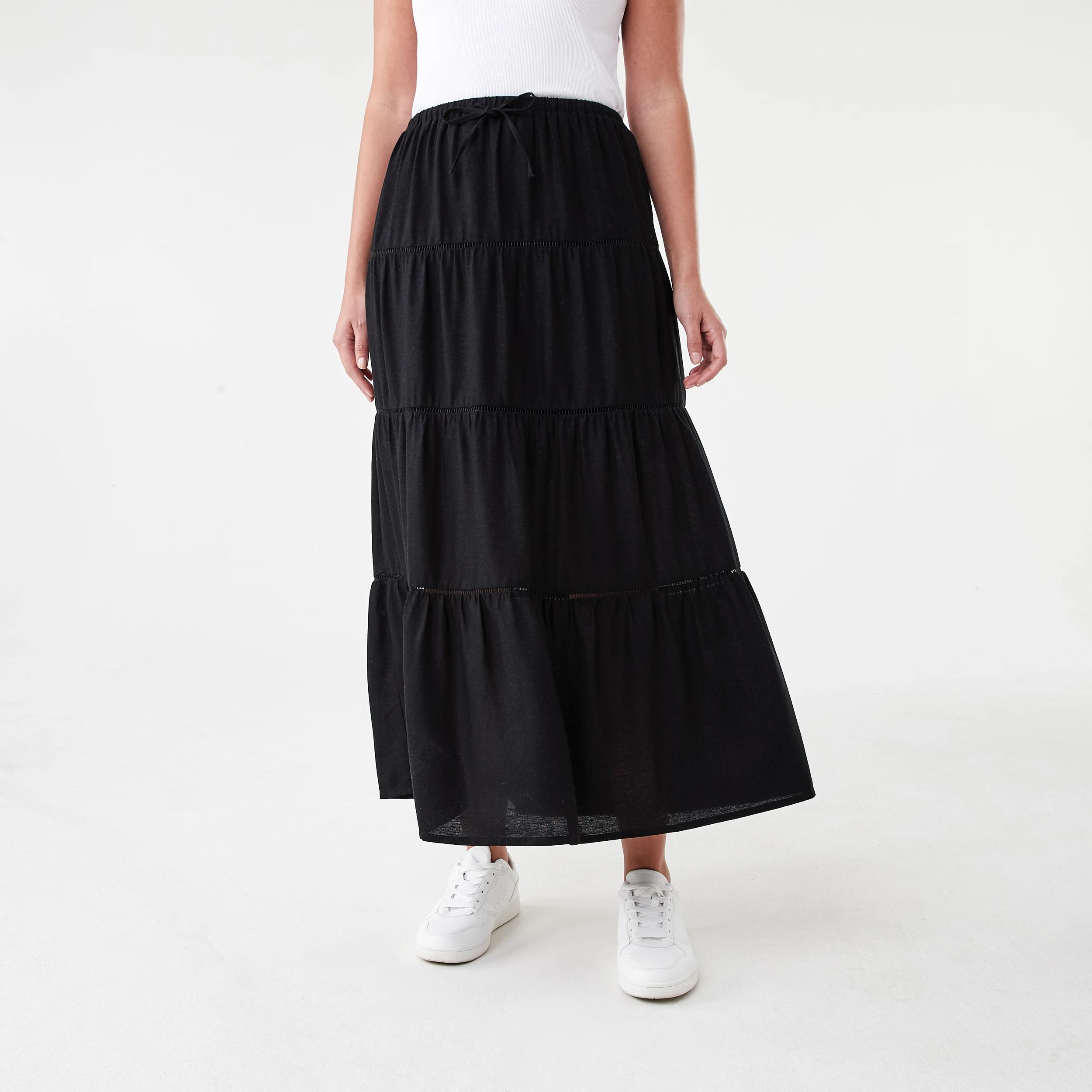 1 Tiered Trim Maxi Skirt Black, 1 of 5