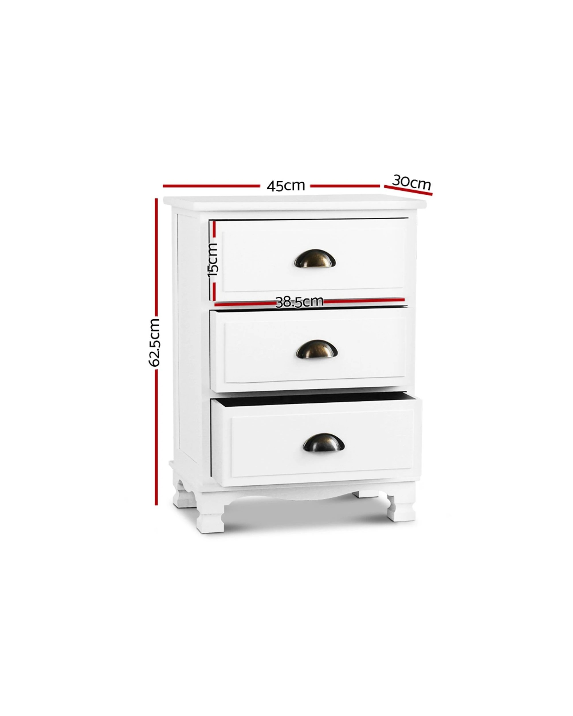 2 Artiss Bedside Table 3 Drawers Vintage - THYME - White, 2 of 5