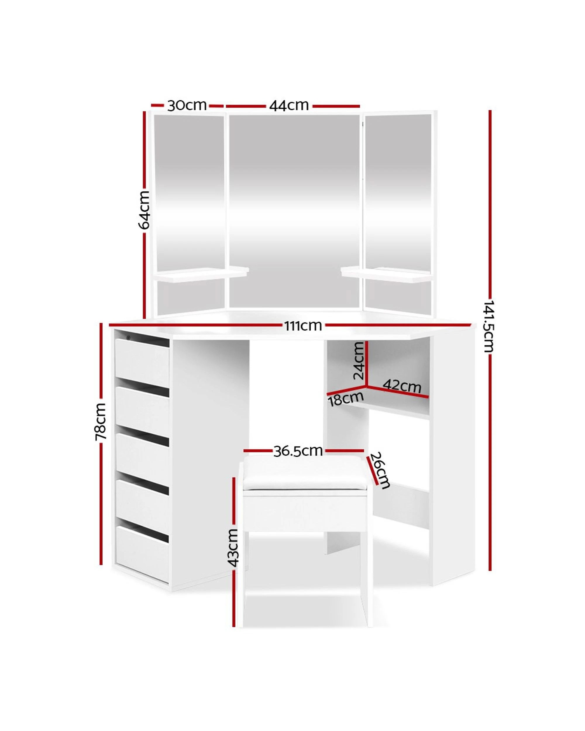 2 Artiss Dressing Table Stool Set Corner 5 Drawers
 - White, 2 of 3