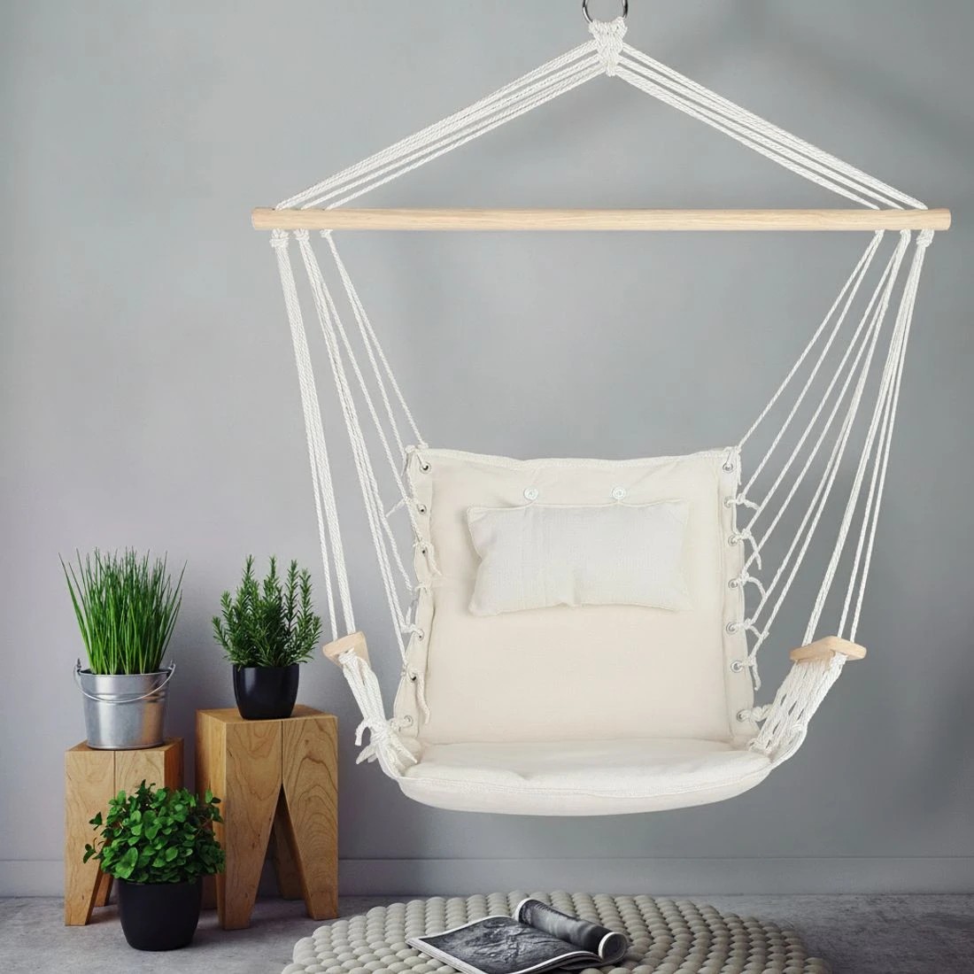 6 Gardeon Hammock Chair Hanging with Armrest Camping Hammocks - Natural, 6 of 7