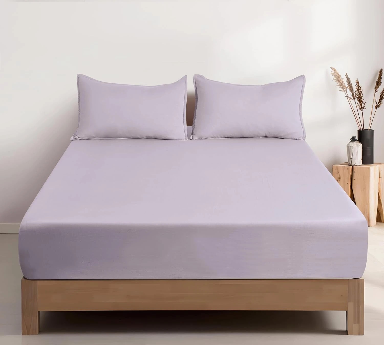 1 CleverPolly 100% Vintage Washed Microfibre Fitted Sheet Set - Lilac - Queen Bed, 1 of 5