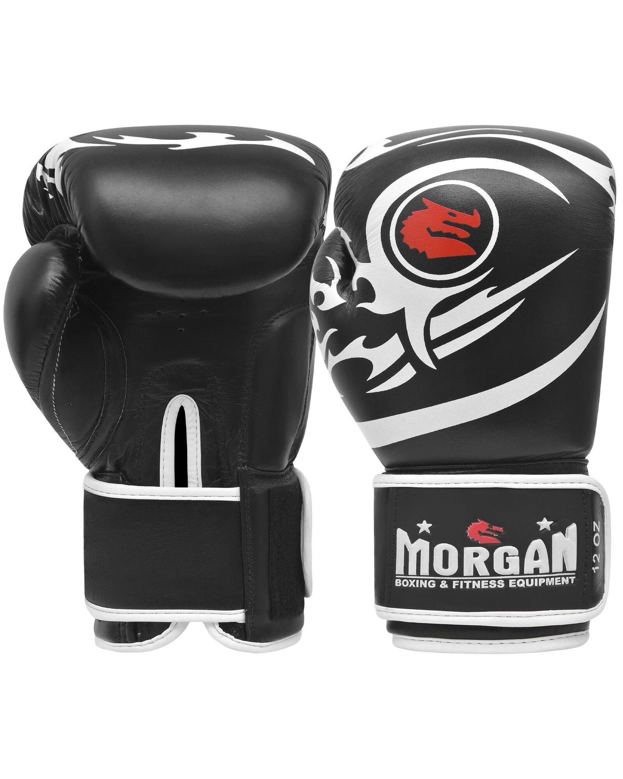 1 Morgan Sports Elite Boxing & Muay Thai Leather Gloves 16oz - Black, 1 of 5